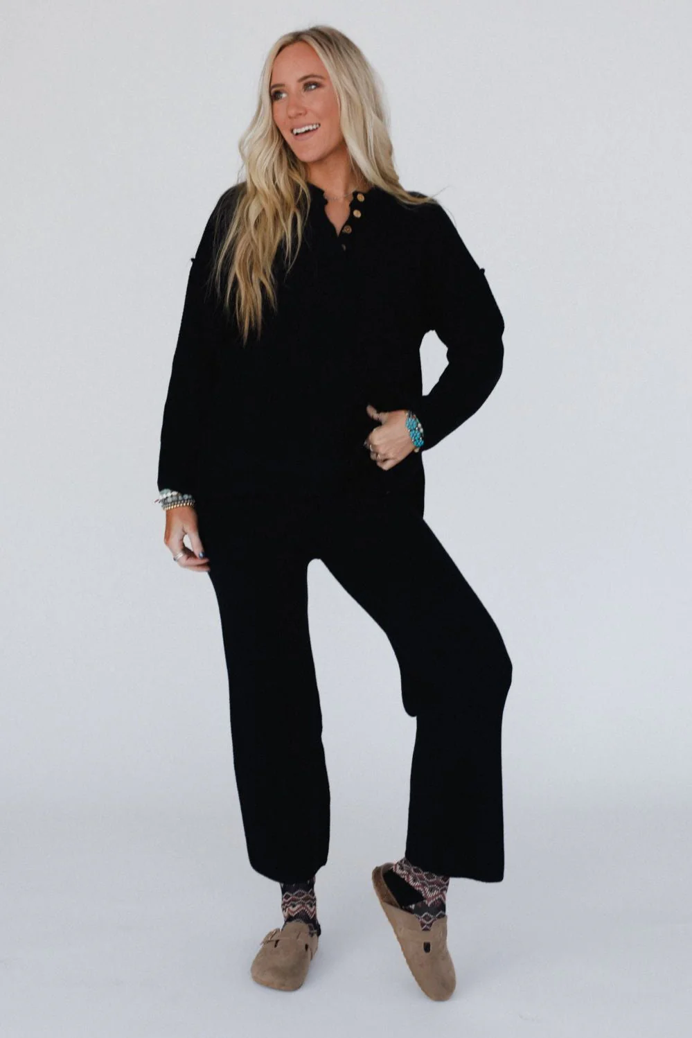 Sierra Slumber Waffle Knit Set - Black - Image 2