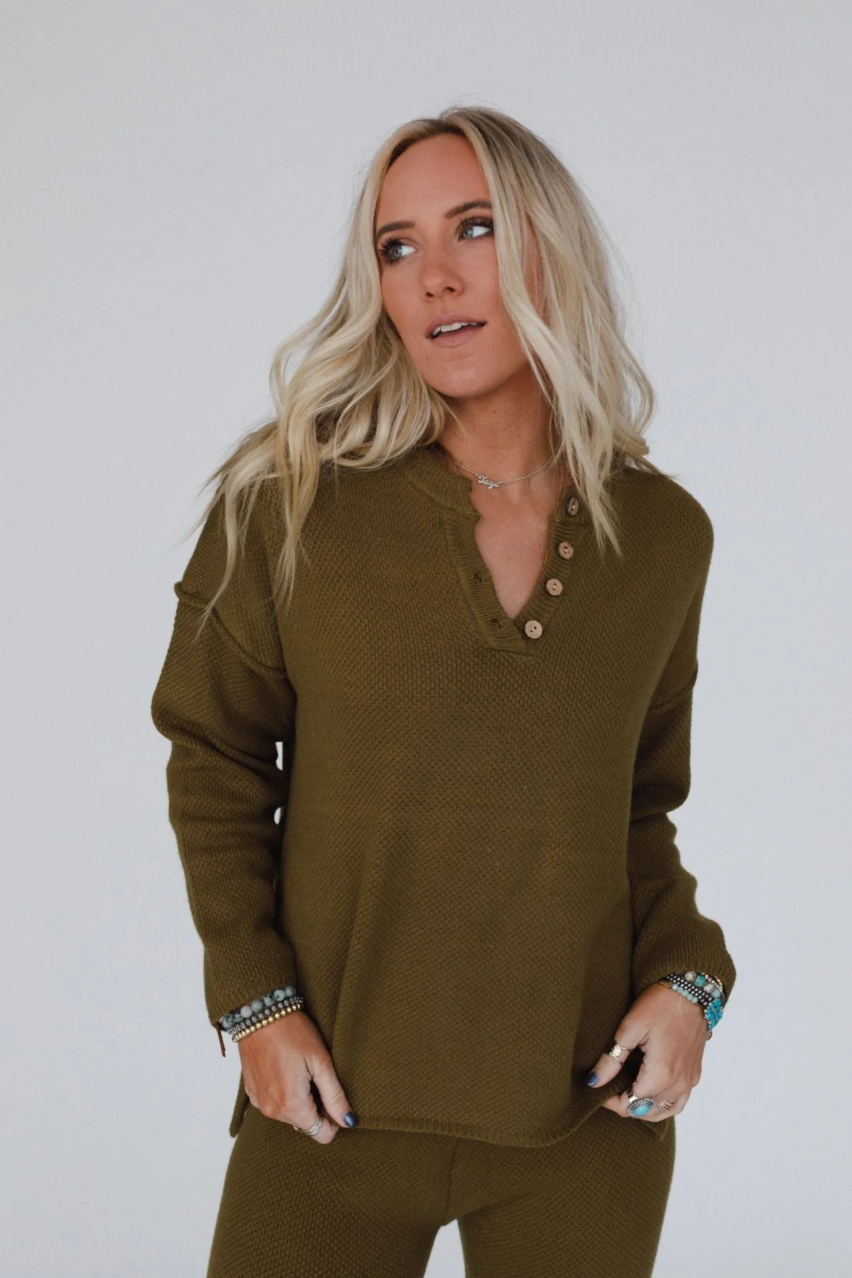 Sierra Slumber Waffle Knit Set - Olive - Image 6