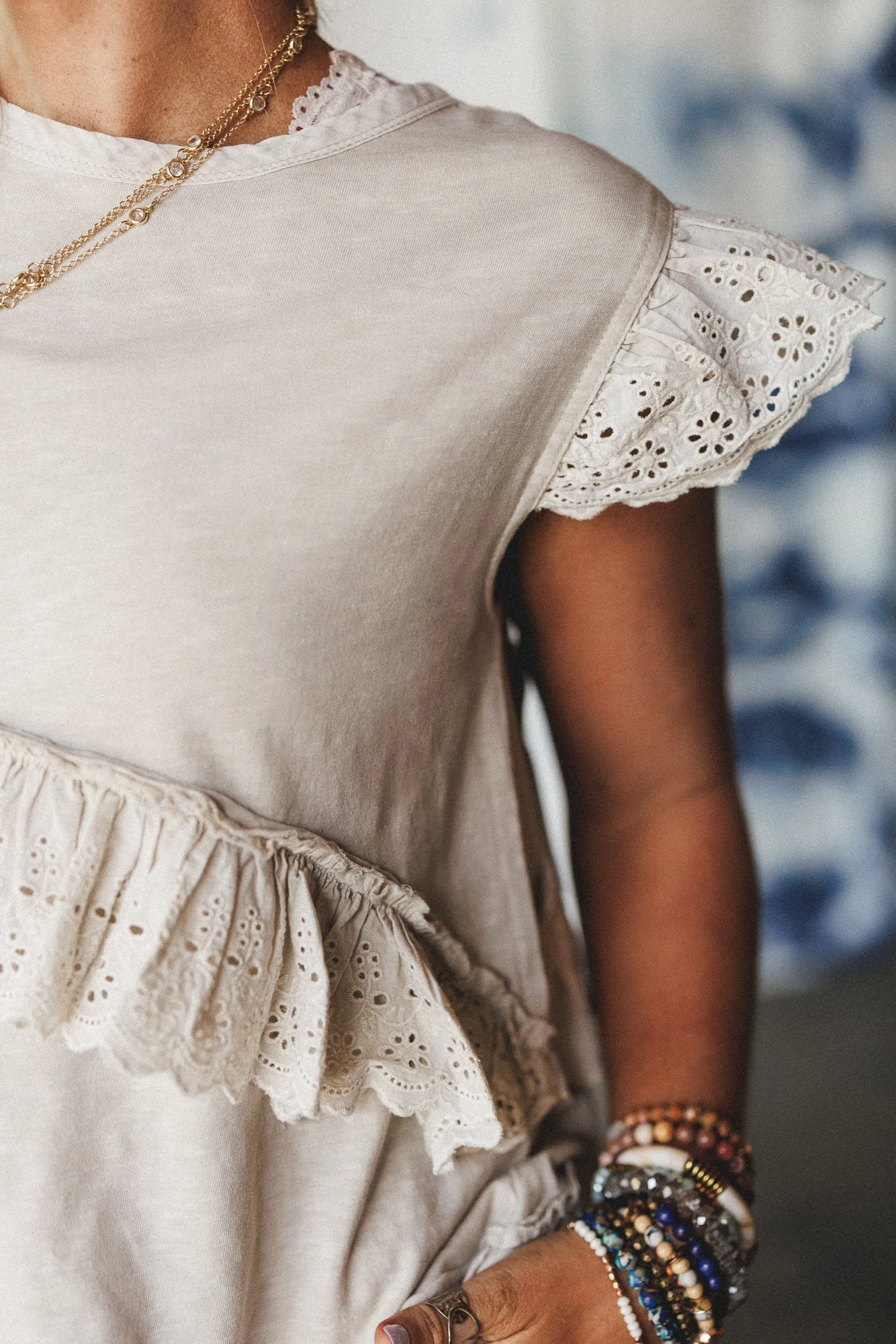 Simple Sweet Ruffle Tunic - Oatmeal - Image 2