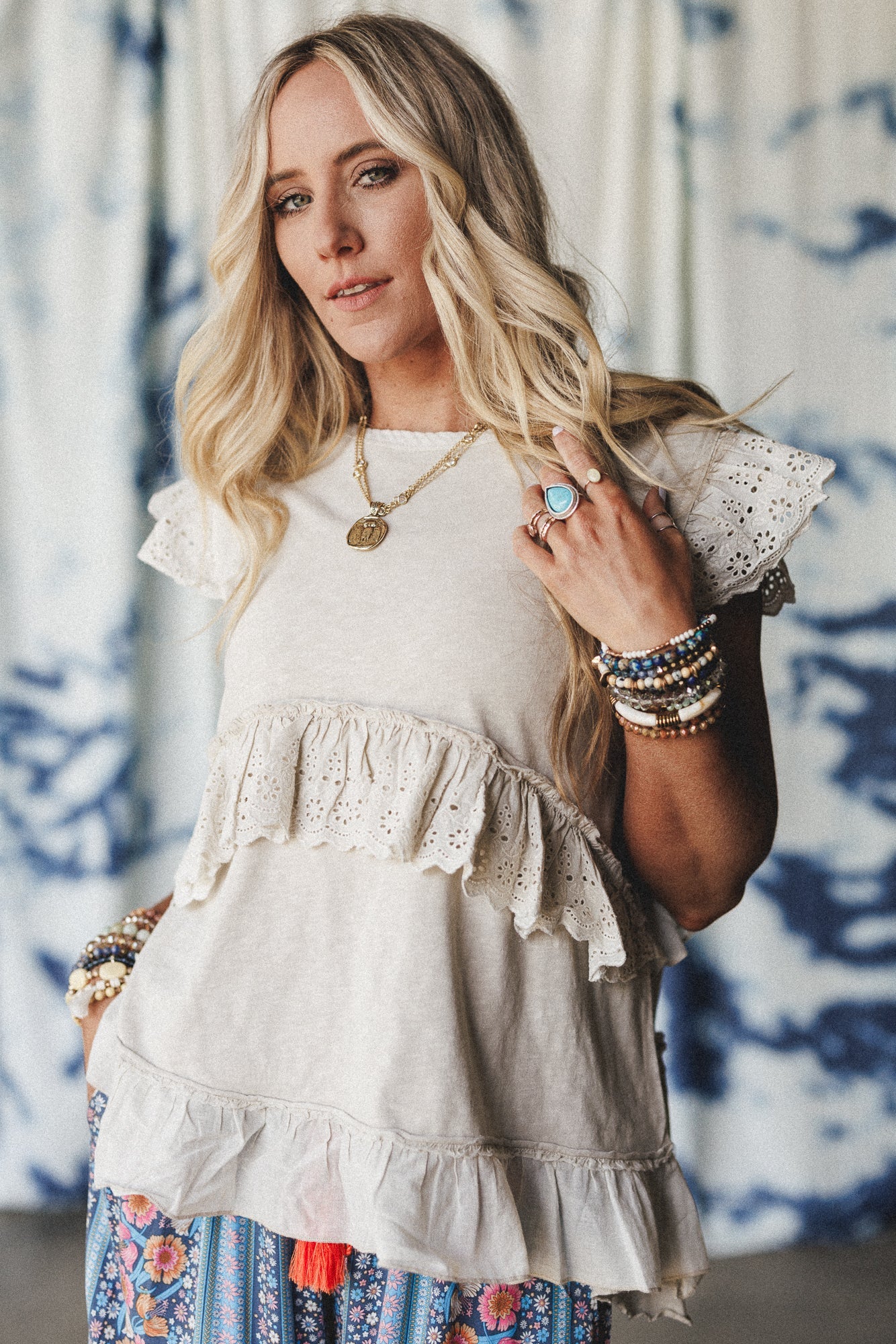 Simple Sweet Ruffle Tunic - Oatmeal - Image 3