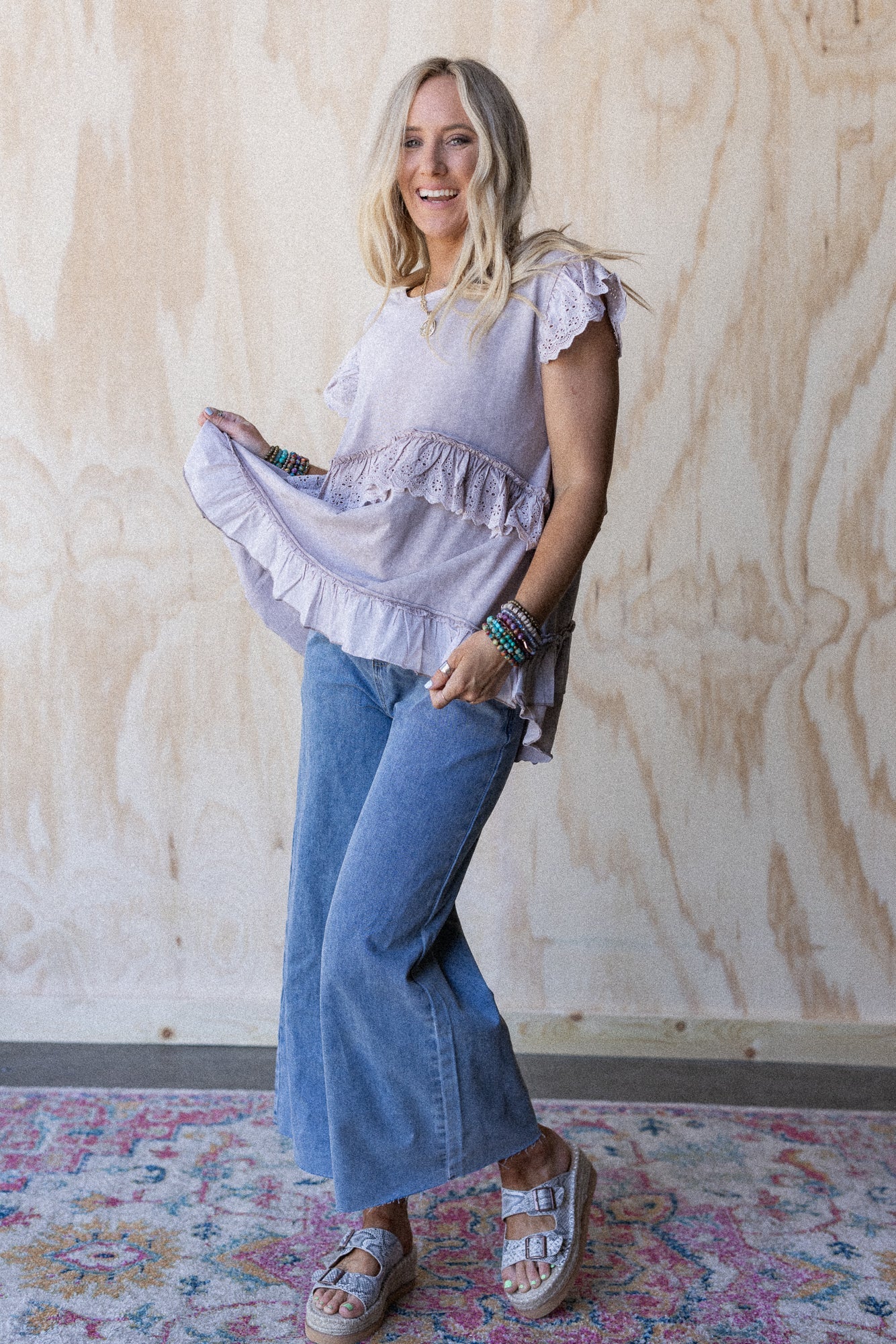 Simple Sweet Ruffle Tunic - Purple Mocha - Image 2