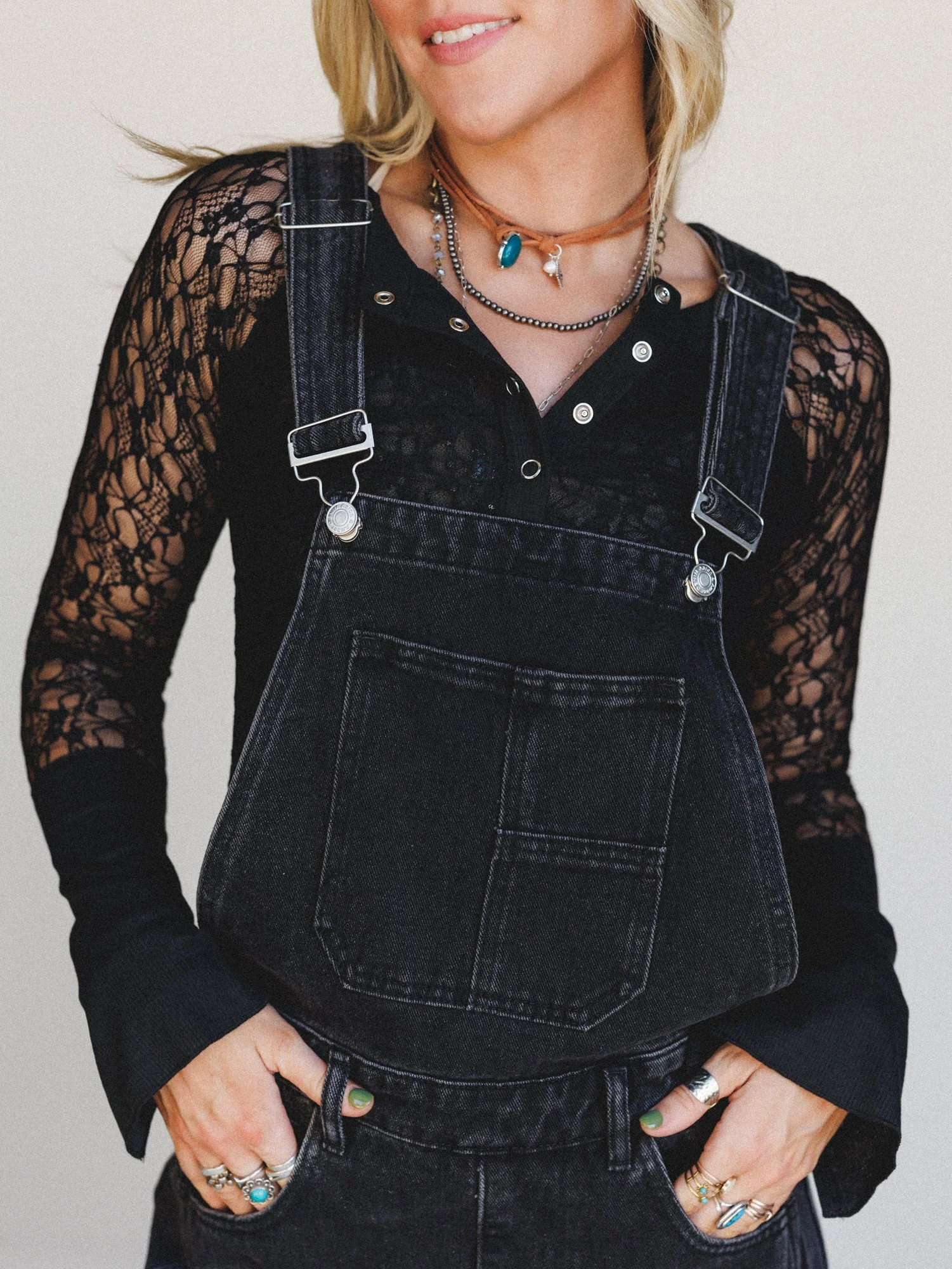 Sky Lines Denim Overalls - Black - Image 4
