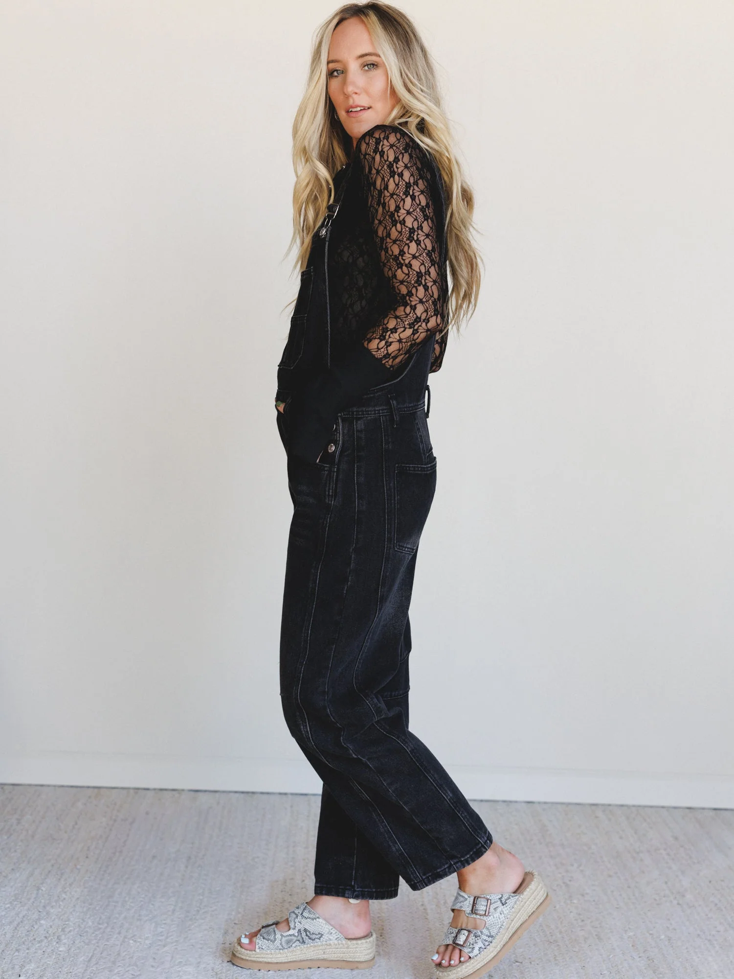 Sky Lines Denim Overalls - Black - Image 7