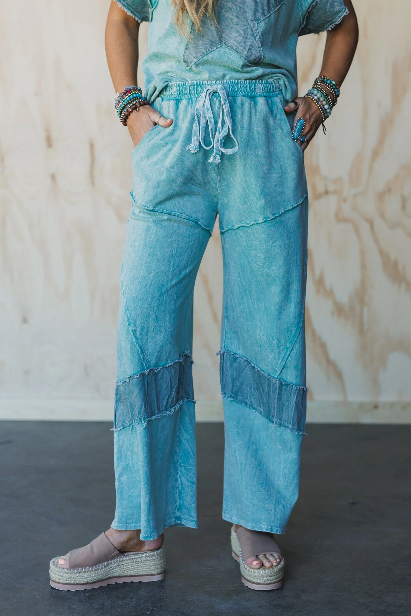 Skybound Soul Denim Patched Pants - Cyan - Image 4