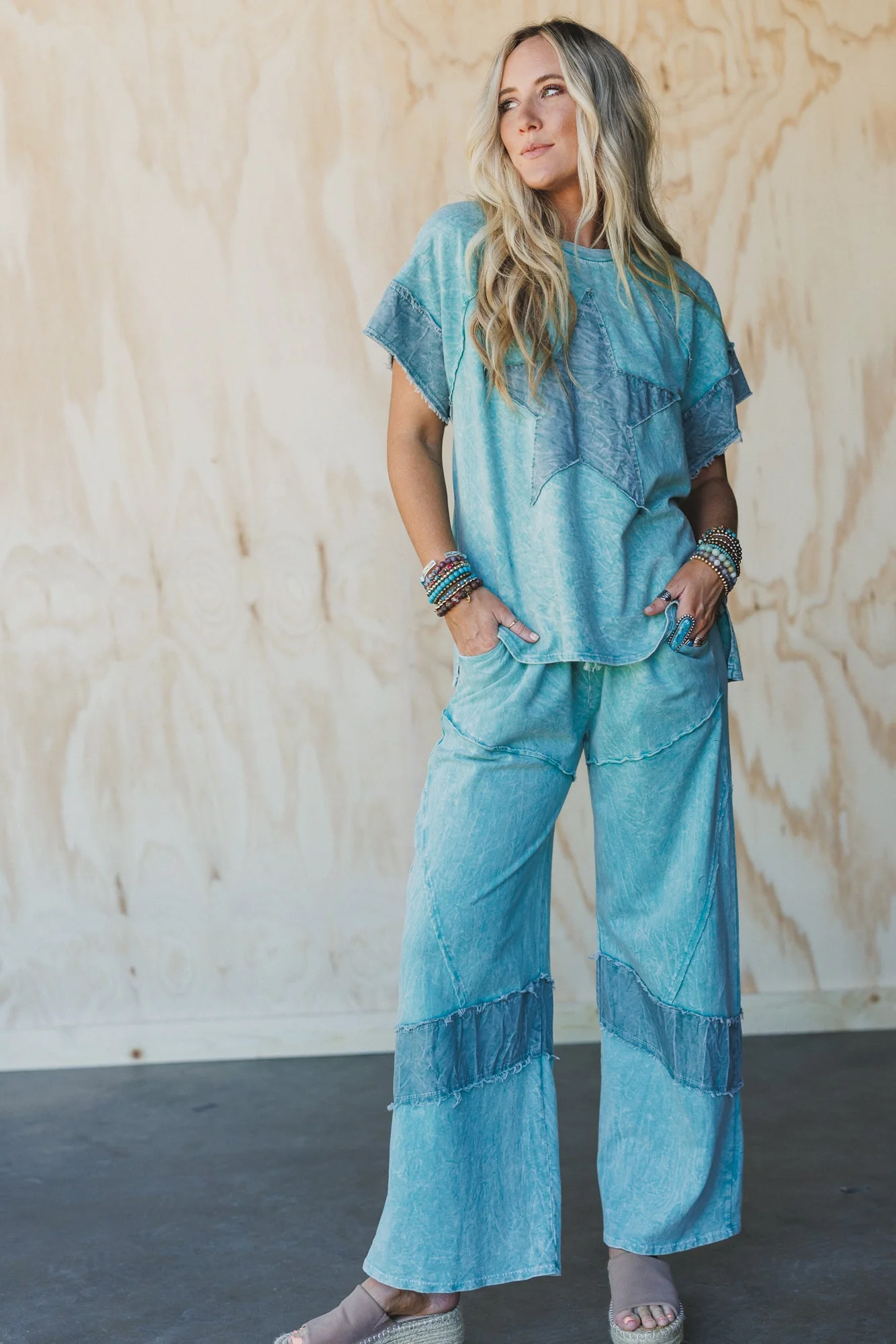 Skybound Soul Denim Patched Pants - Cyan - Image 6