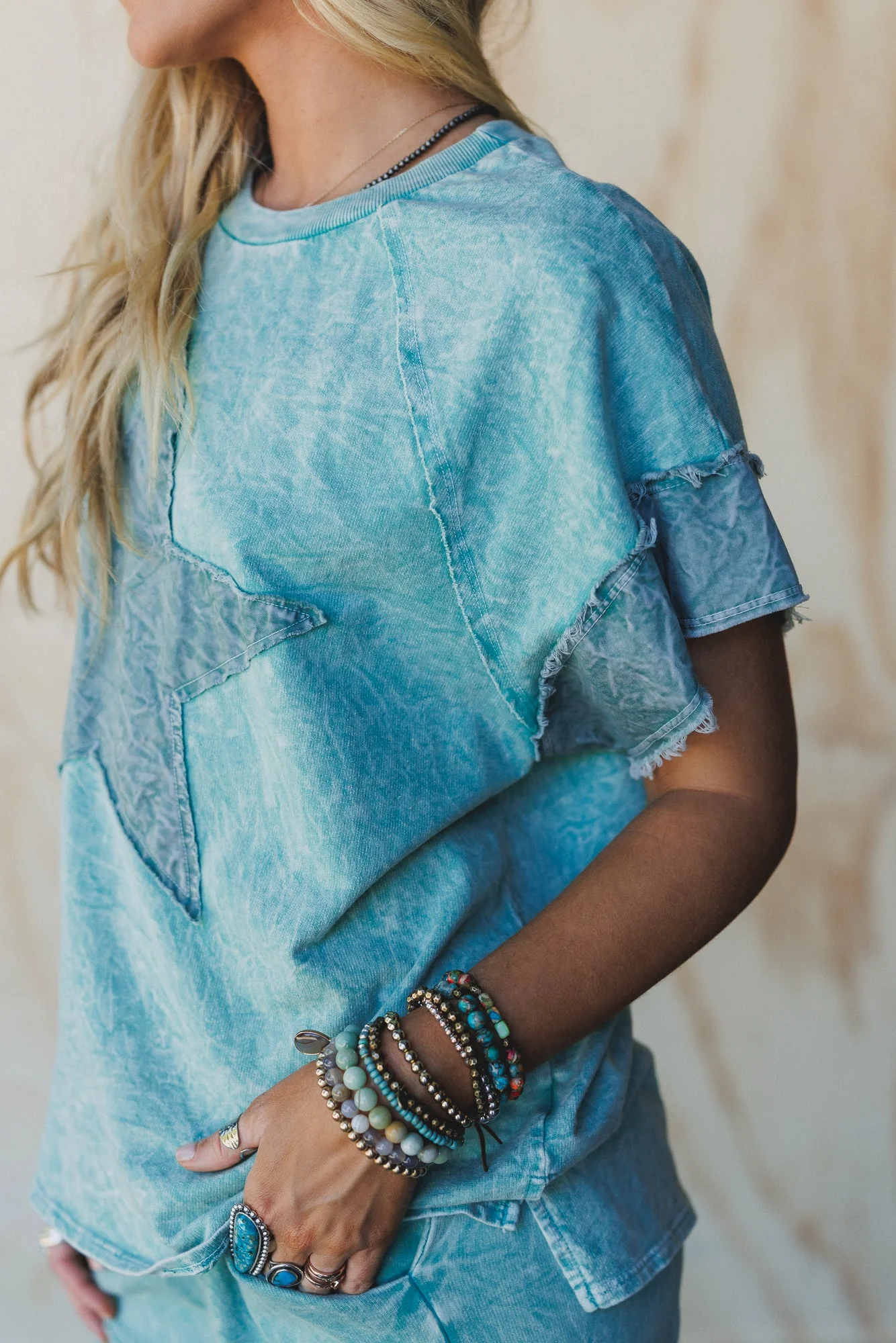 Skybound Soul Denim Patched Top - Cyan - Image 2