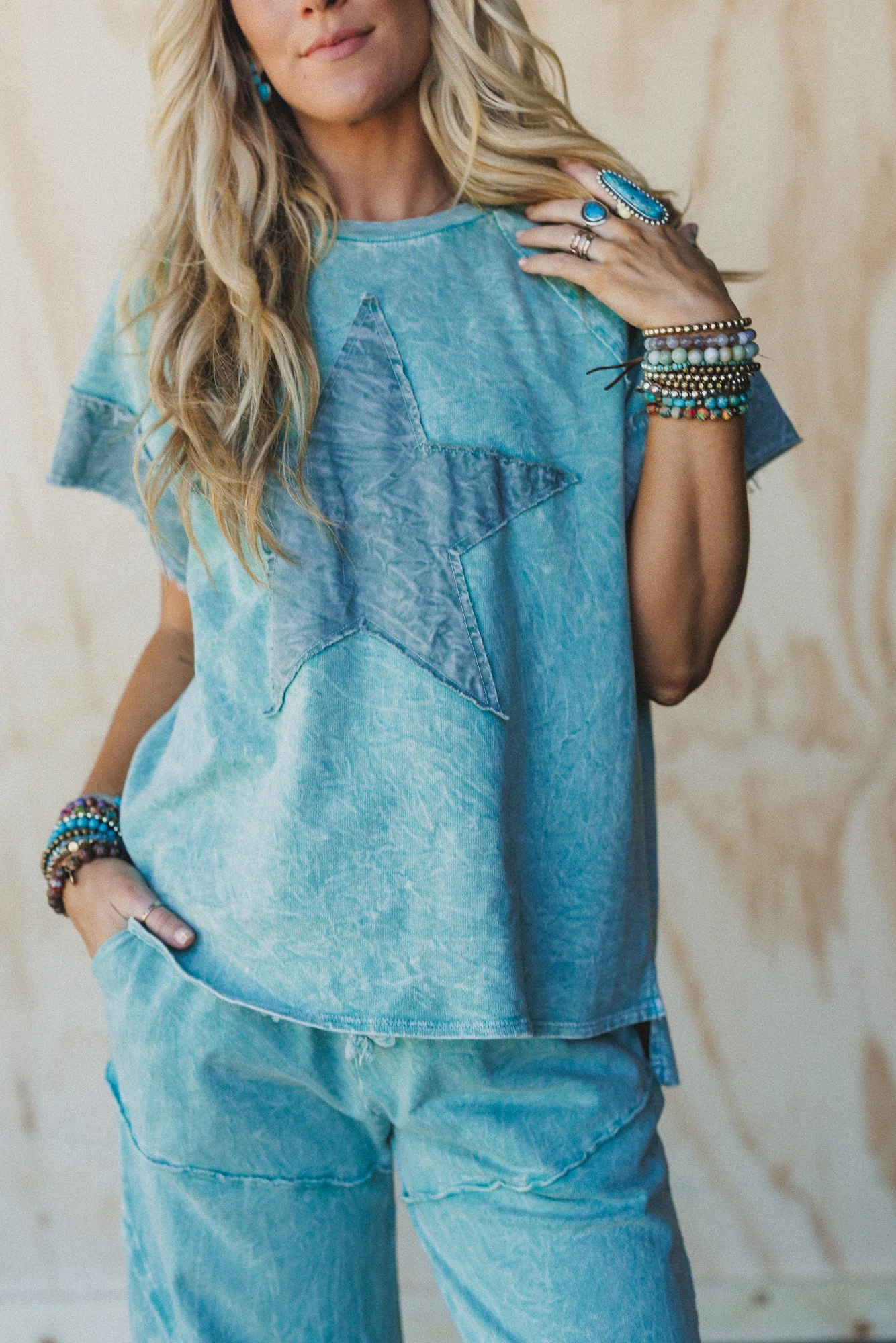 Skybound Soul Denim Patched Top - Cyan - Image 4