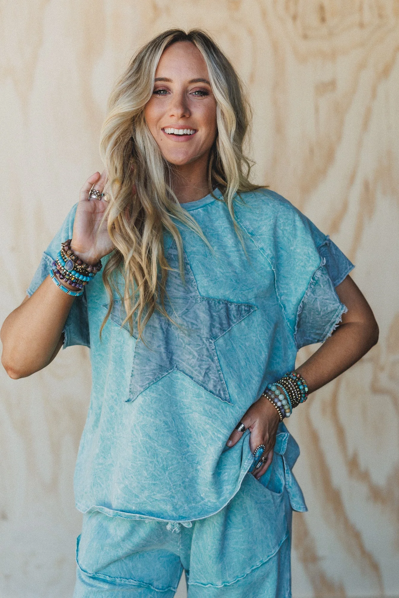 Skybound Soul Denim Patched Top - Cyan - Image 6