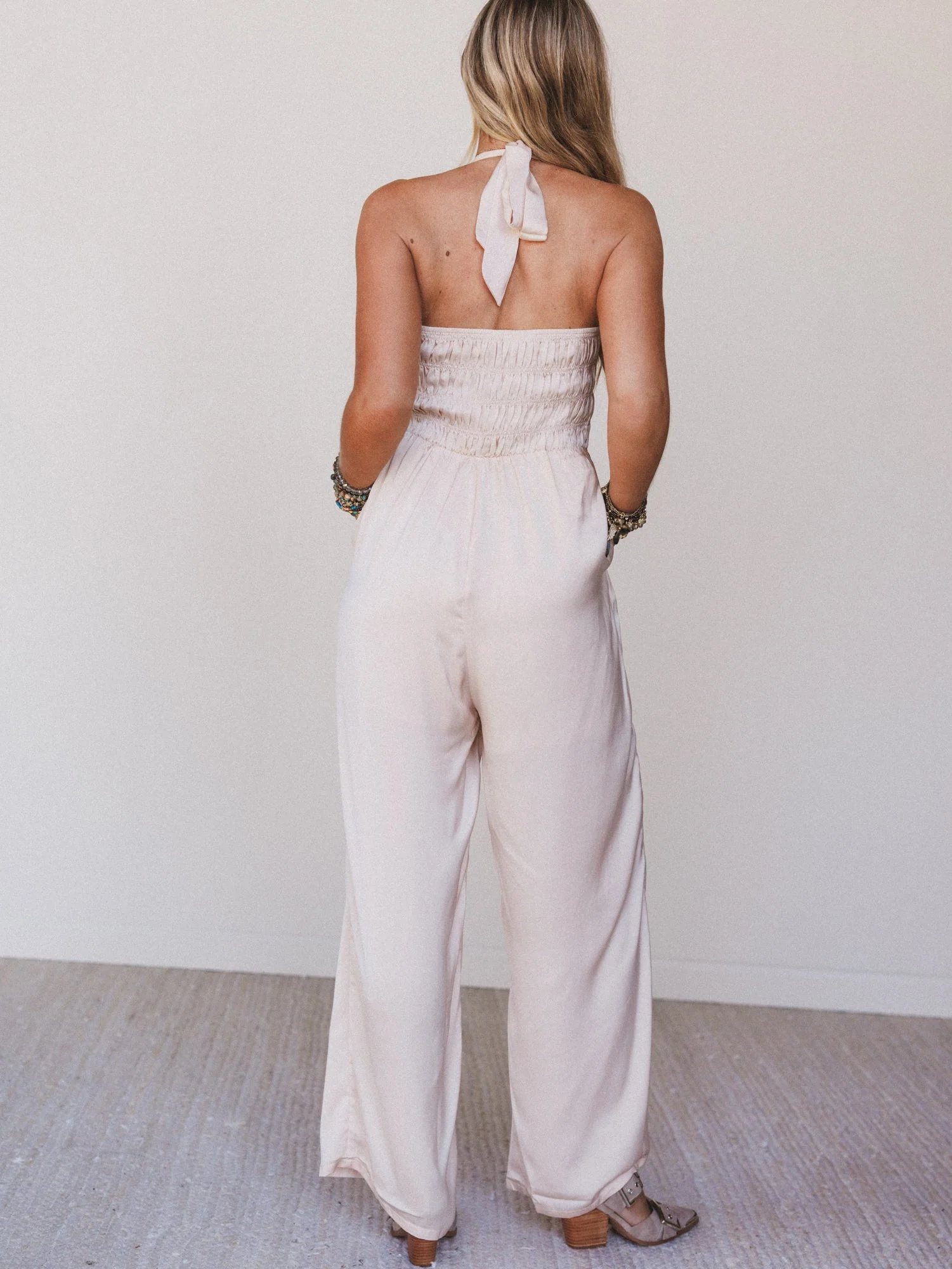 Slick Step Wide Leg Jumpsuit - Champagne - Image 5