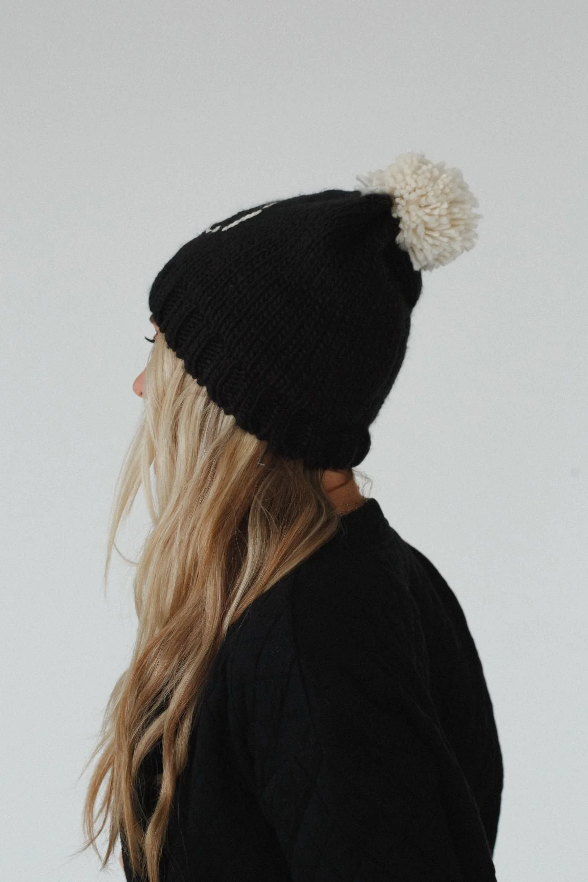 Snuggle Happy Pom Beanie - Black - Image 3