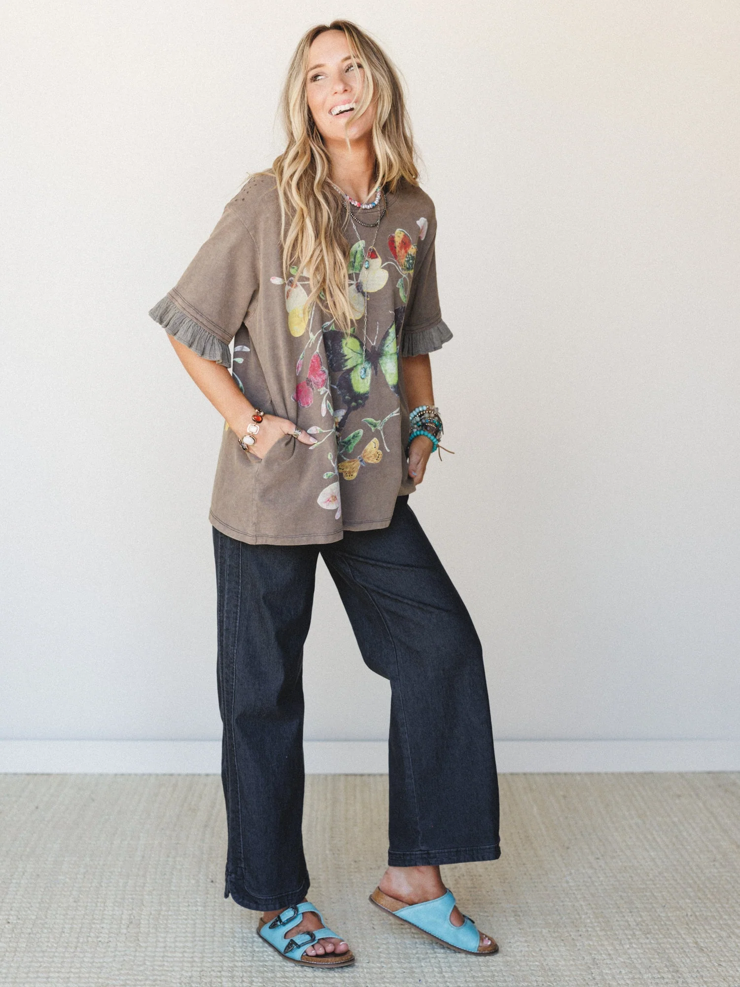 So Comfy Wide Leg Denim Pant - Black - Image 3