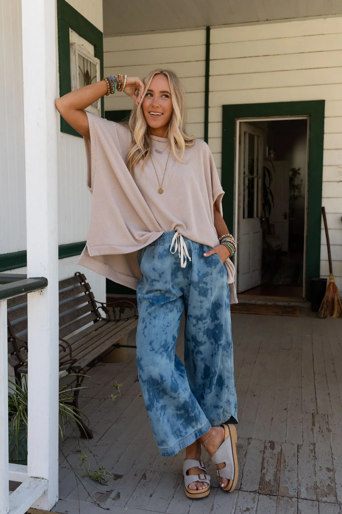 The Nest So Comfy Wide Leg Denim Pant - Bleach Dye Denim - Image 9