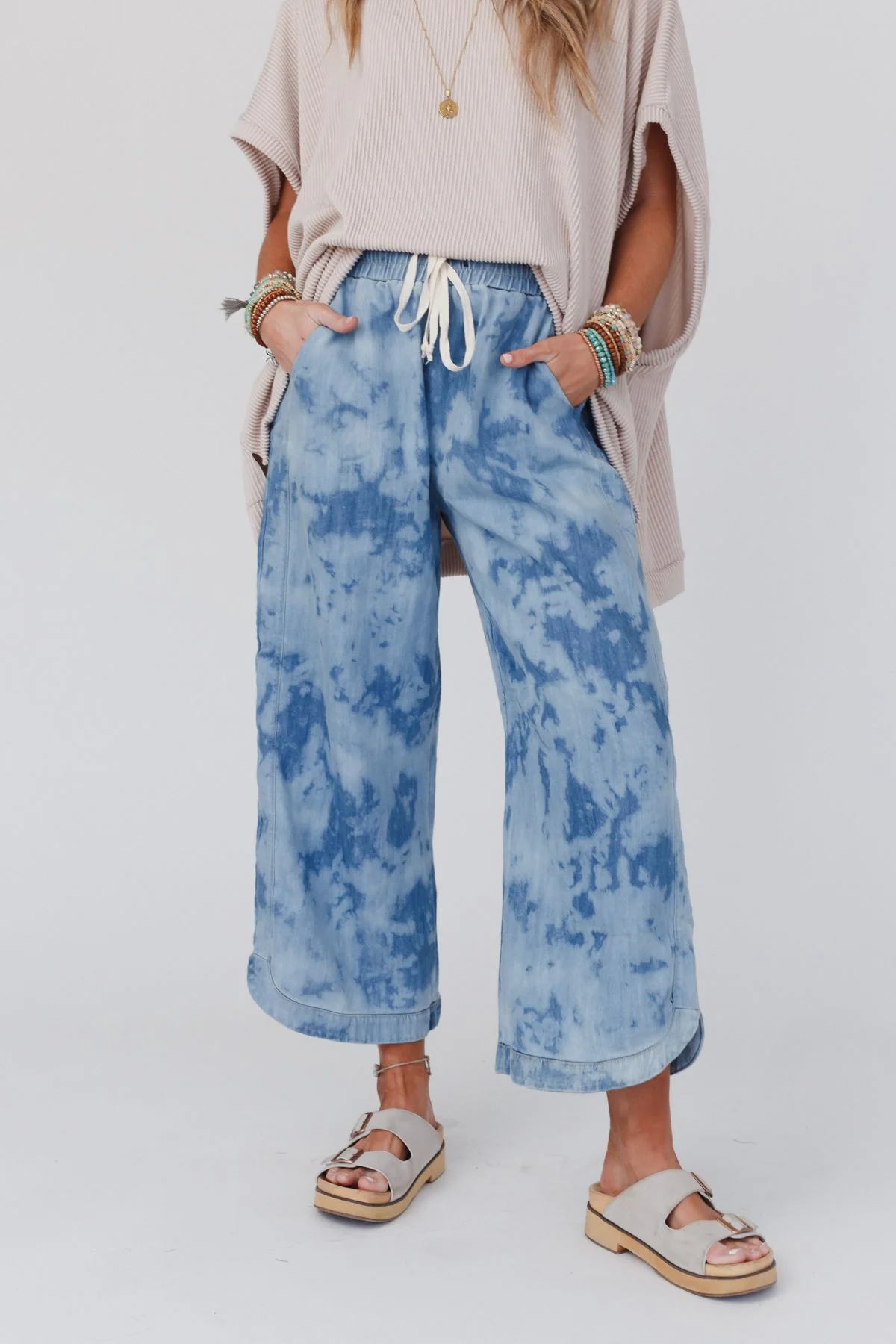 The Nest So Comfy Wide Leg Denim Pant - Bleach Dye Denim - Image 5