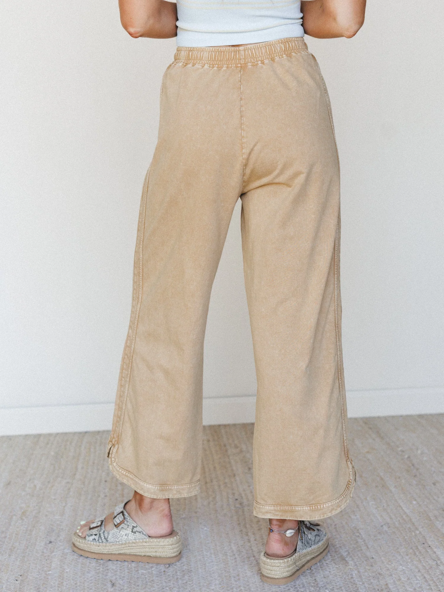 So Comfy Wide Leg Pant Cropped Length - Brown - Image 5