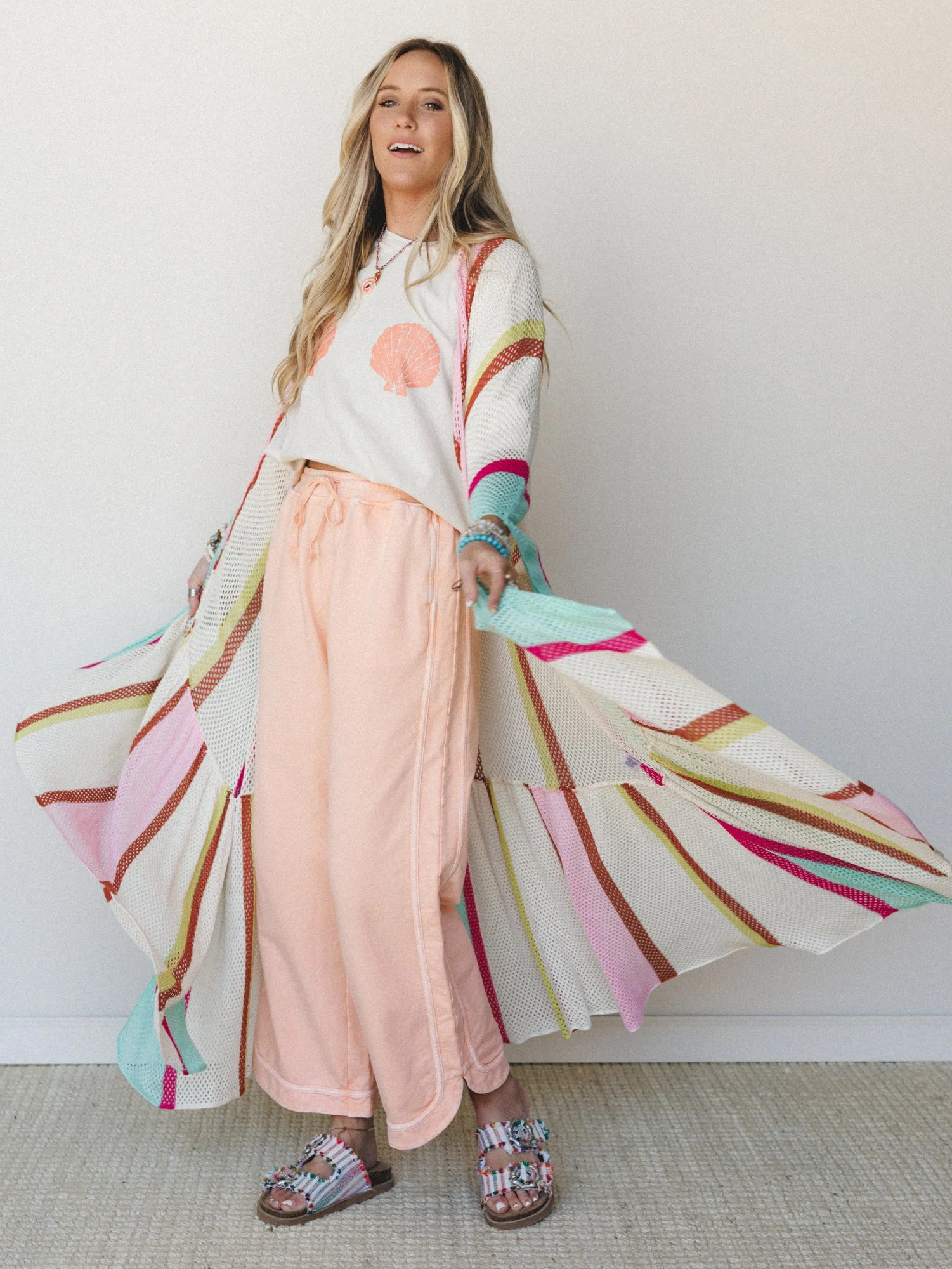 So Comfy Wide Leg Pant Cropped Length - Pastel Orange - Image 3