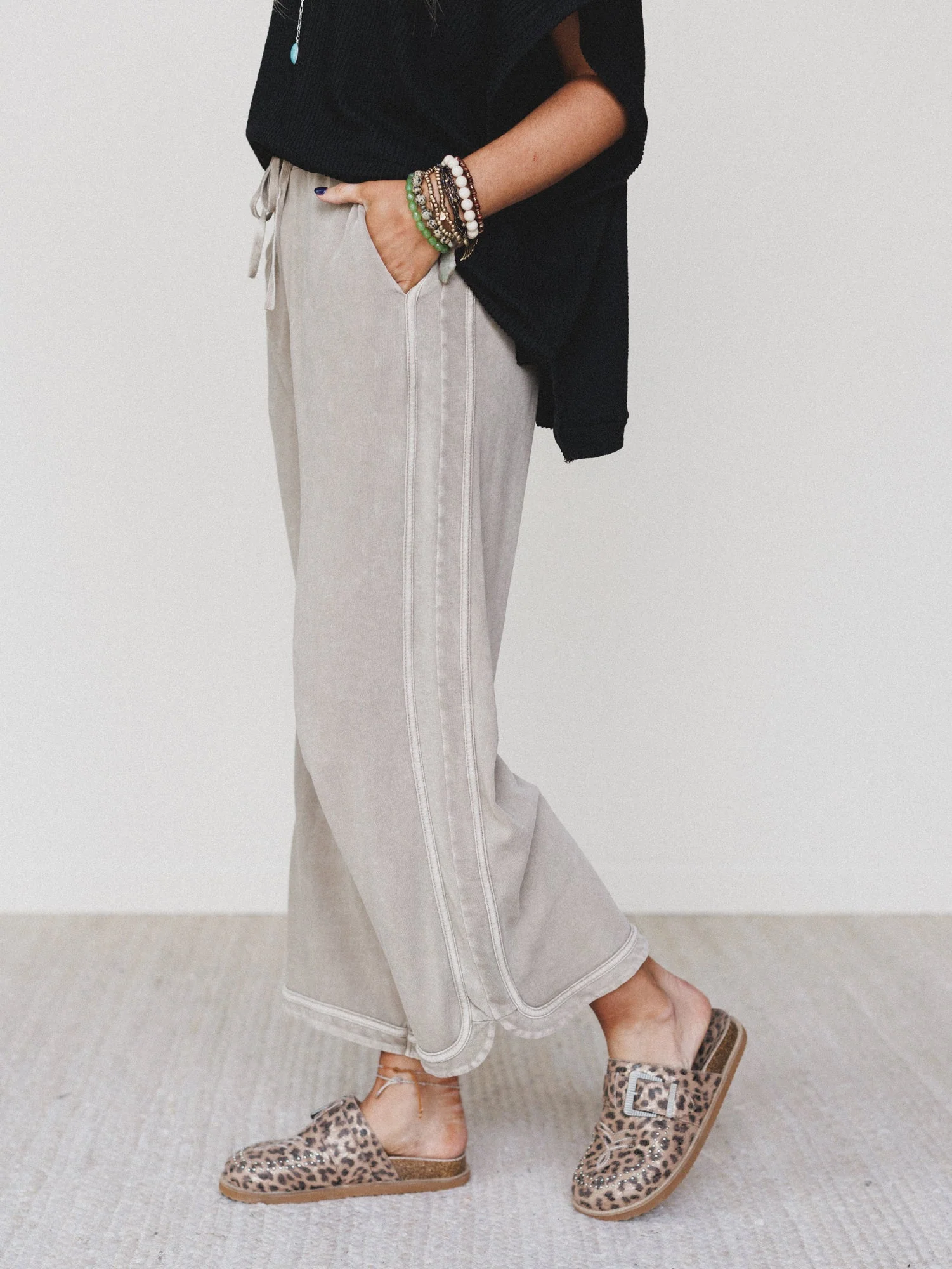So Comfy Wide Leg Pant Cropped Length - Mocha - Image 3