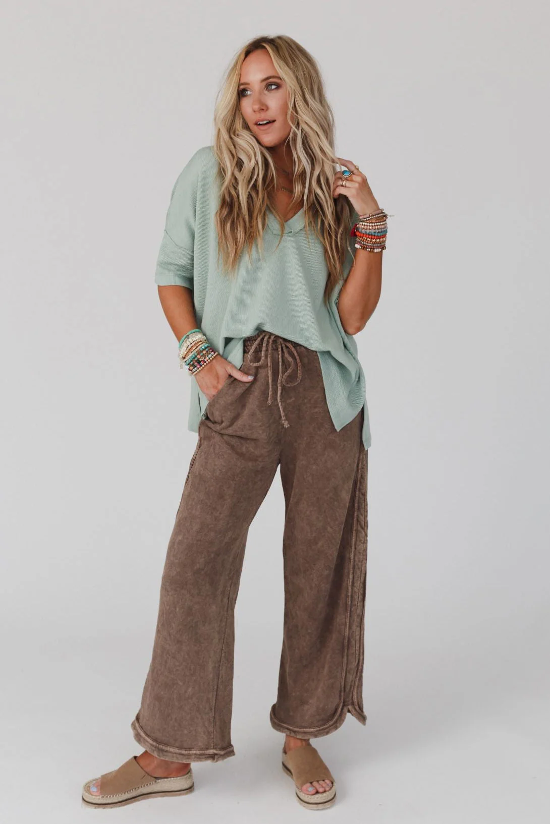 So Comfy Wide Leg Pant Full Length - Brown - Image 7