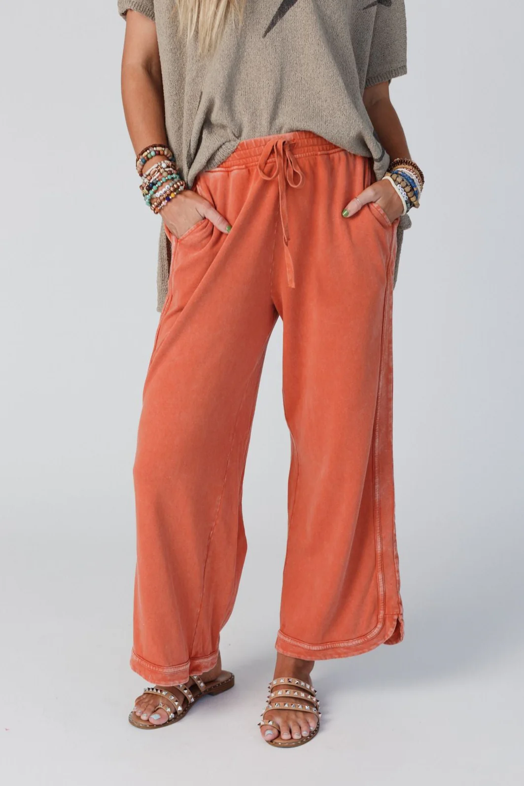 So Comfy Wide Leg Pant Cropped Length - Faded Rust - Pre Order