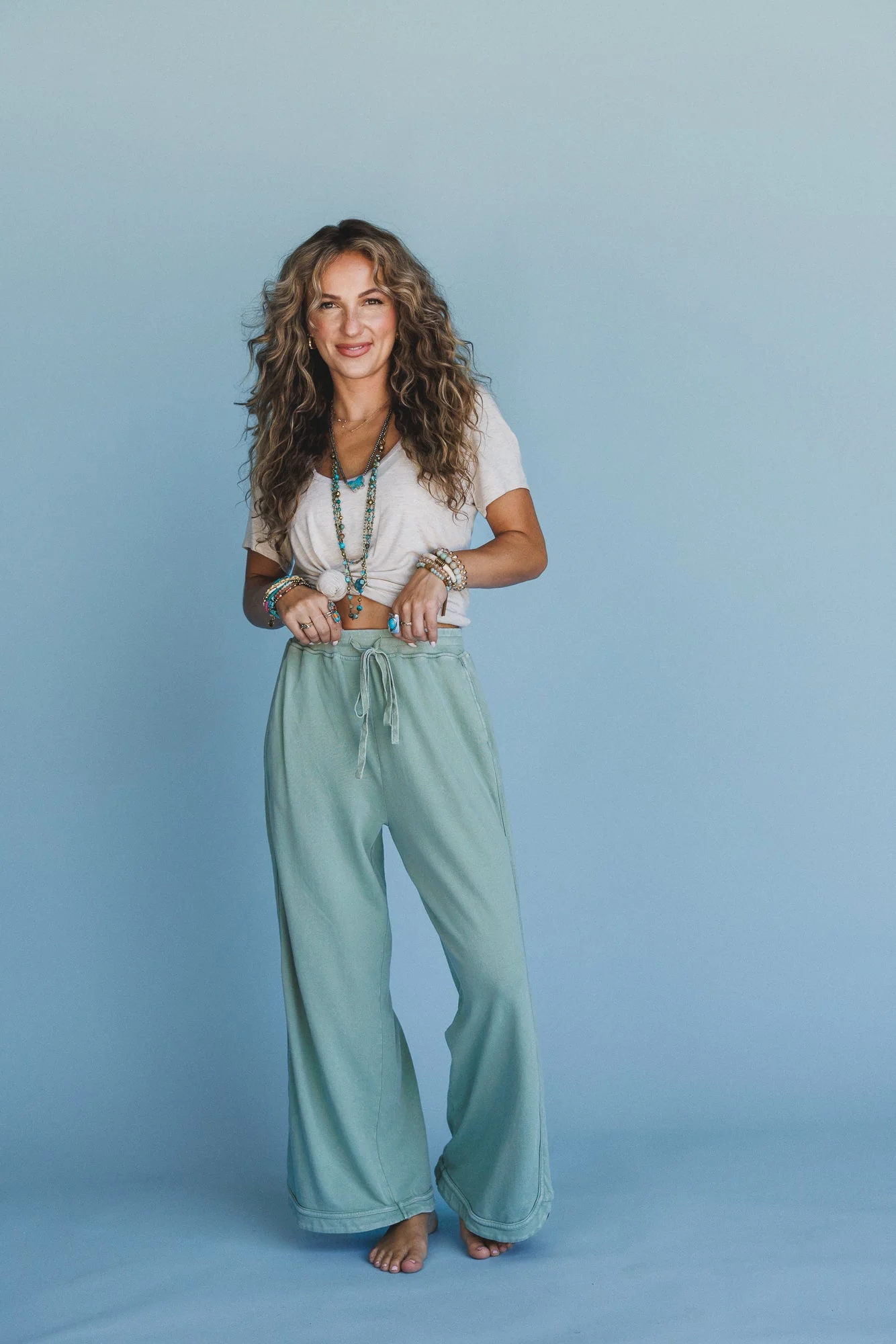 So Comfy Wide Leg Pant Cropped Length - Sage - Image 2