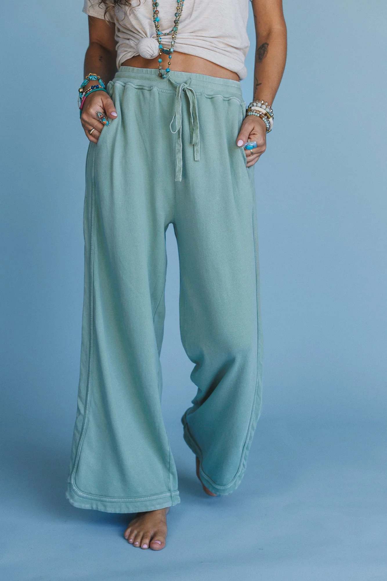 So Comfy Wide Leg Pant Cropped Length - Sage - Image 4