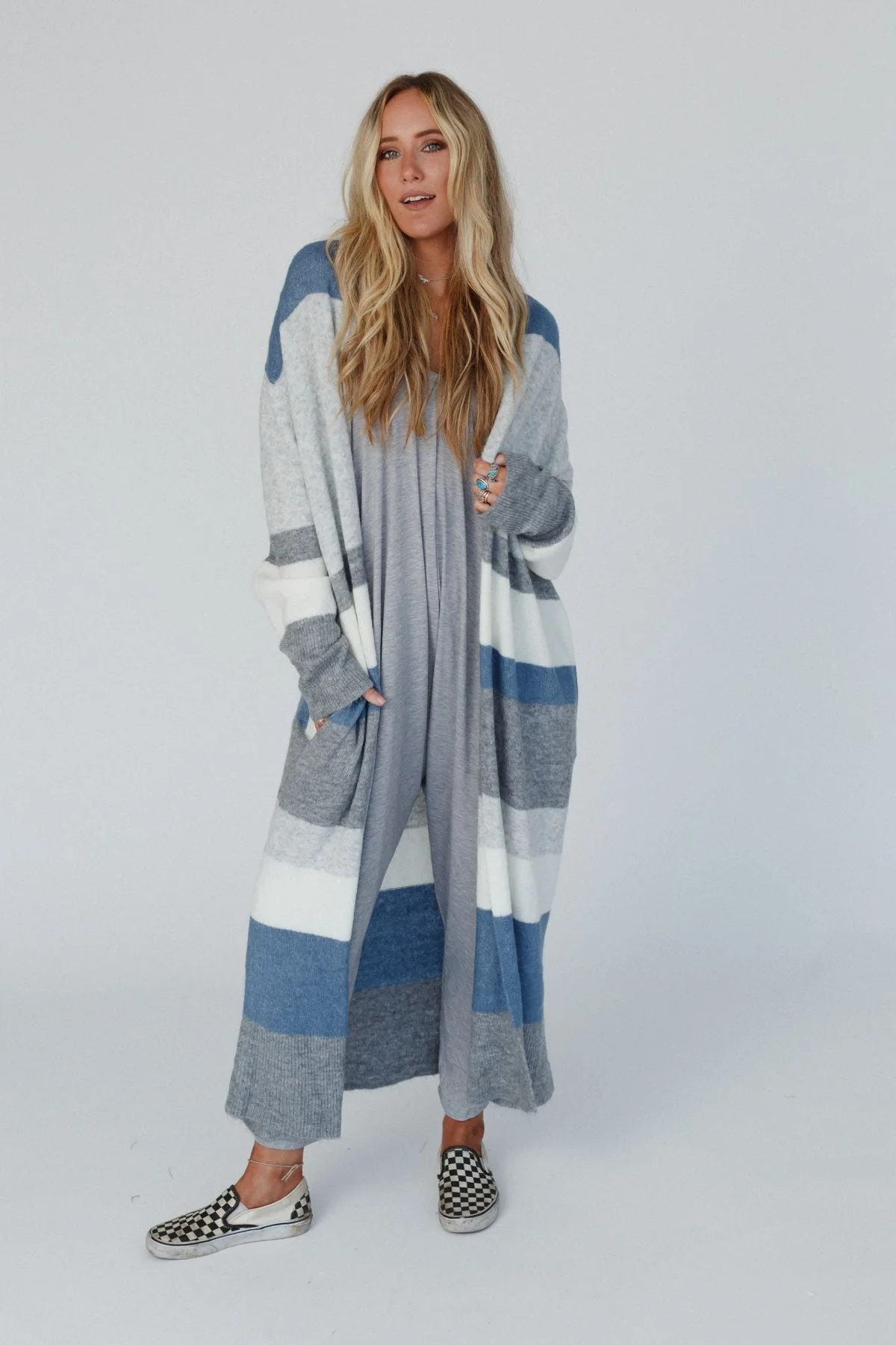 The Nest So Cozy Oversized Striped Knit Duster - Blue Multi - Image 3