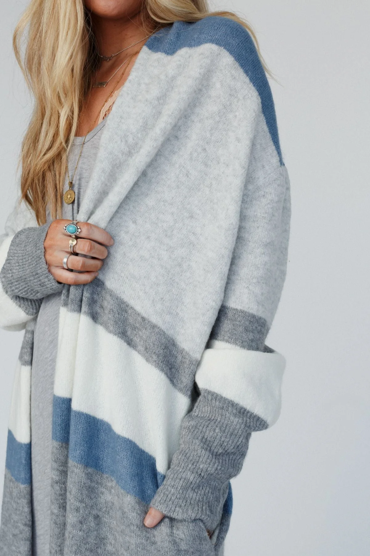 The Nest So Cozy Oversized Striped Knit Duster - Blue Multi - Image 4
