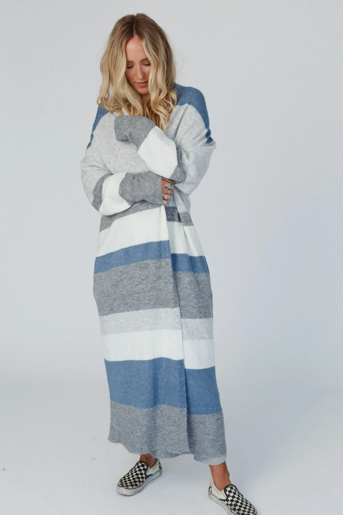 The Nest So Cozy Oversized Striped Knit Duster - Blue Multi - Image 5