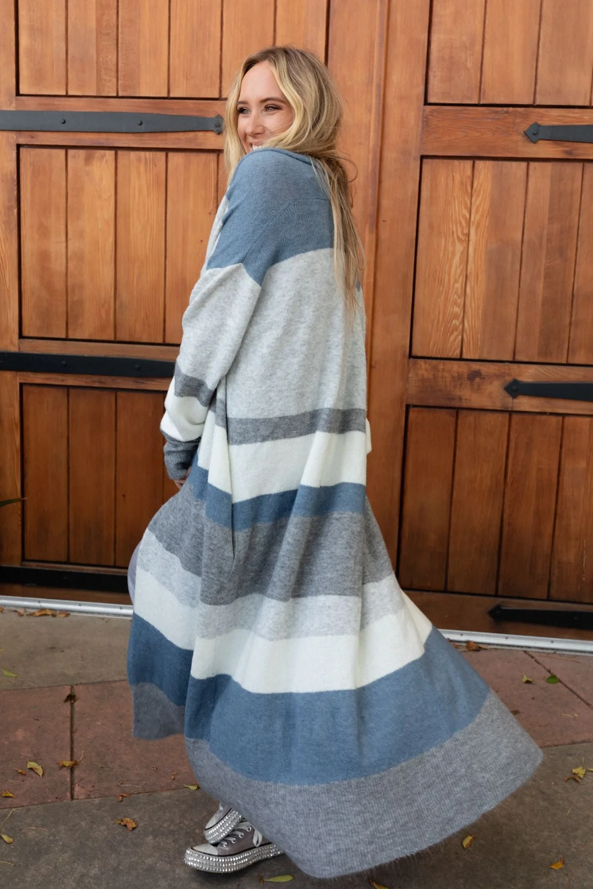 The Nest So Cozy Oversized Striped Knit Duster - Blue Multi - Image 9