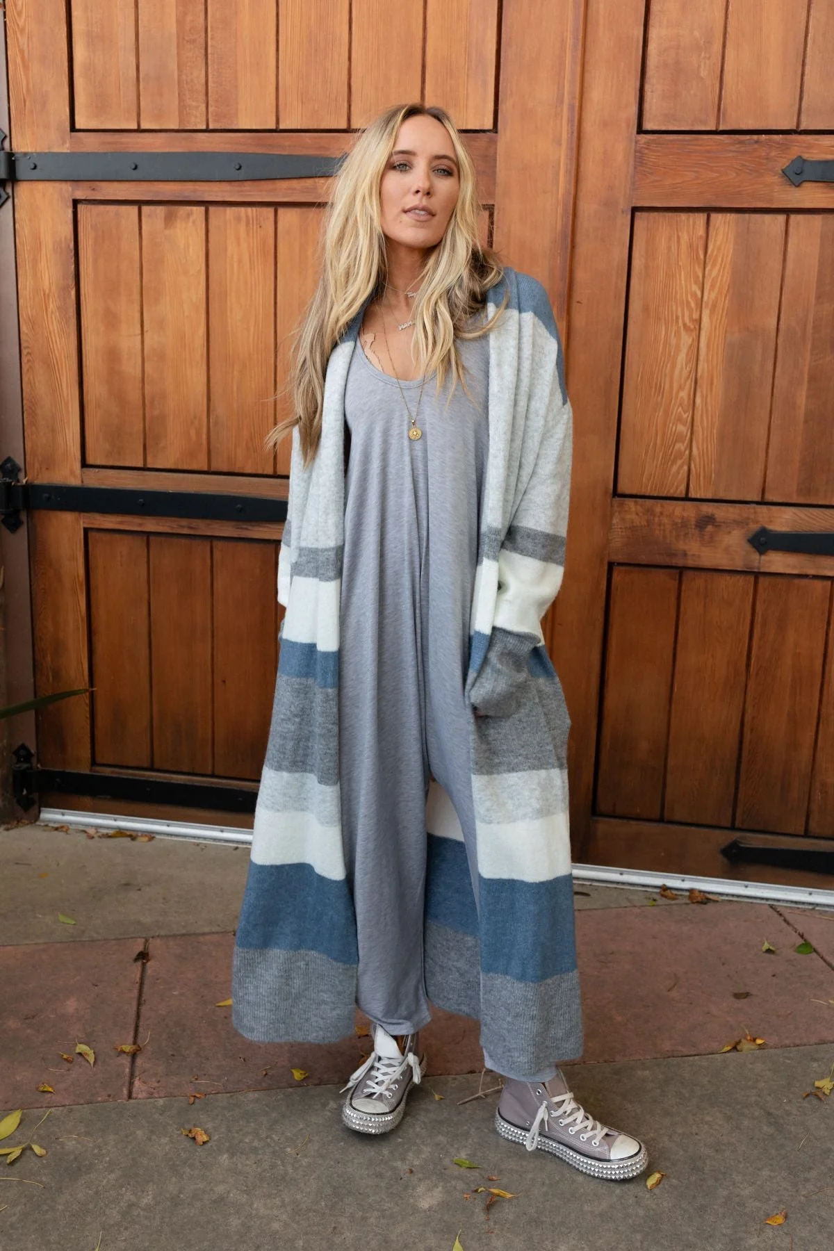 The Nest So Cozy Oversized Striped Knit Duster - Blue Multi - Image 2