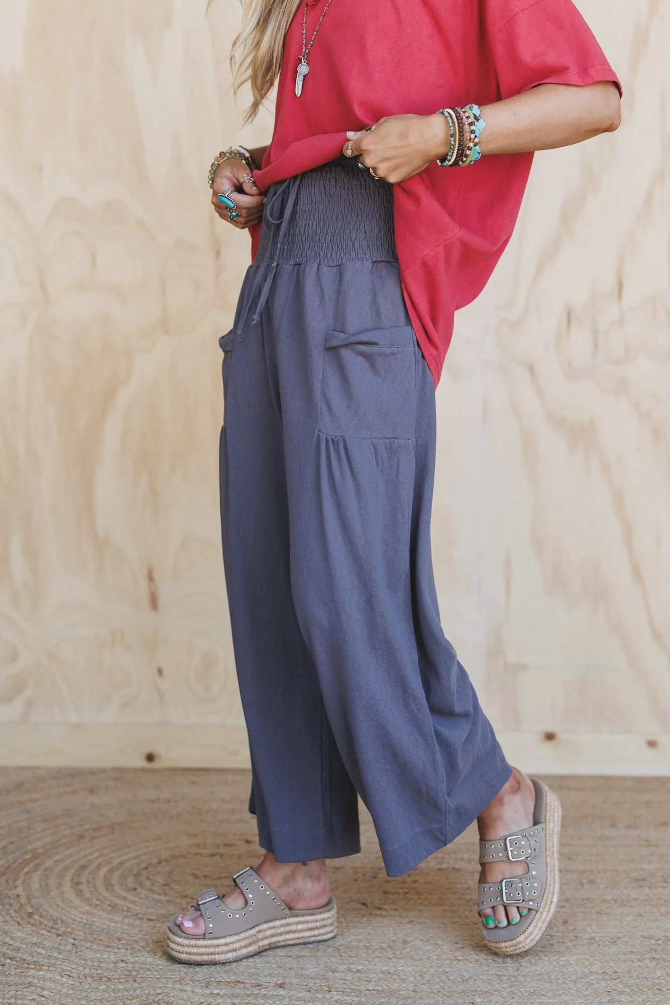 Solana Solid Wide Leg Pants - Ash - Image 3