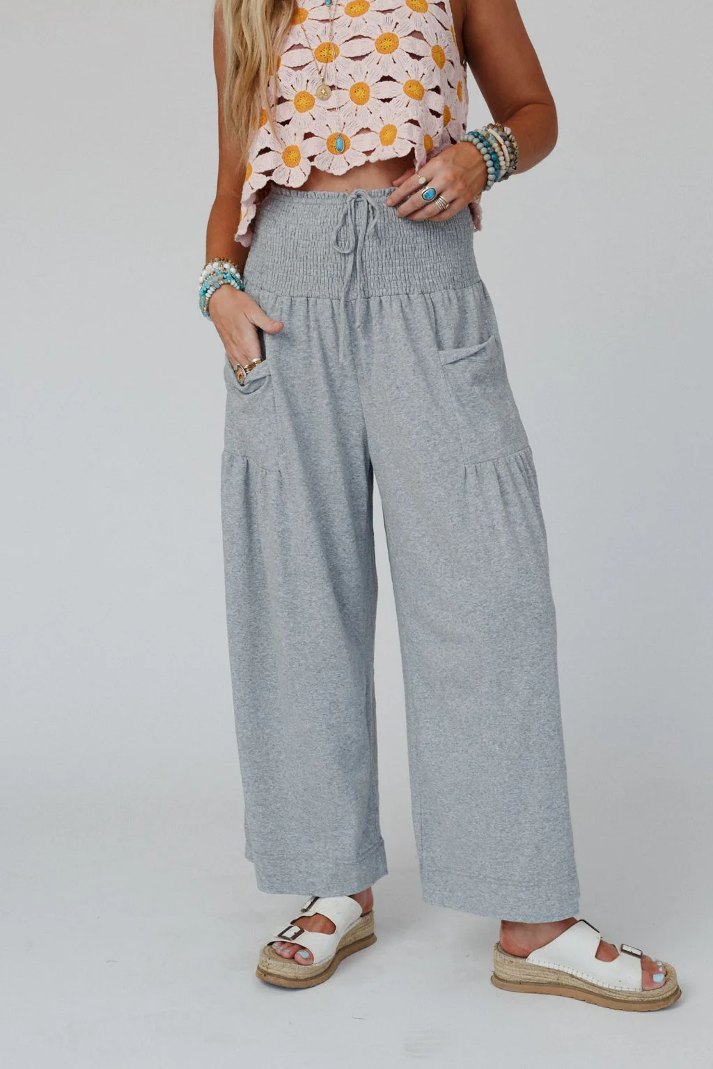Solana Solid Wide Leg Pants - Gray - Image 2