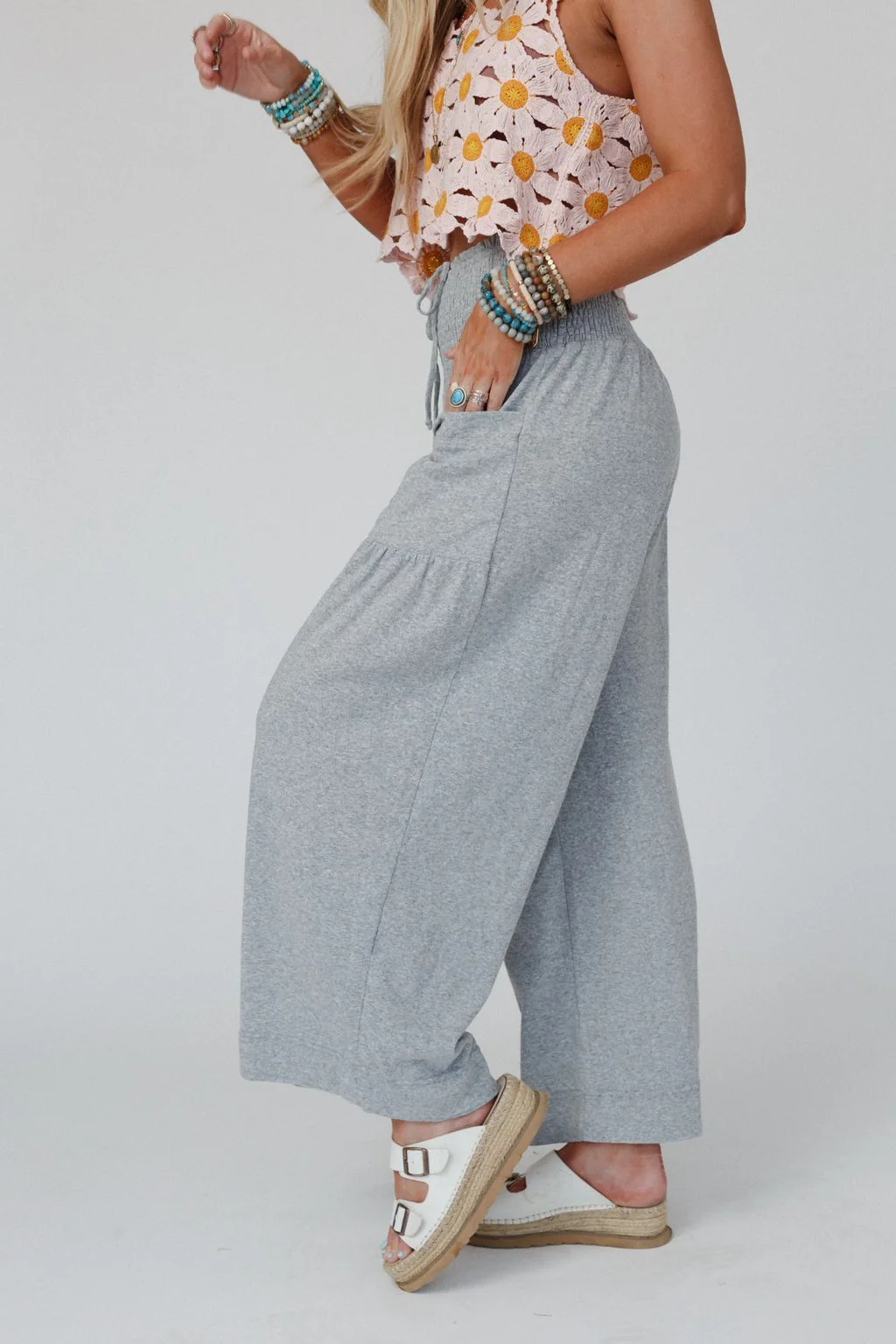 Solana Solid Wide Leg Pants - Gray - Image 3