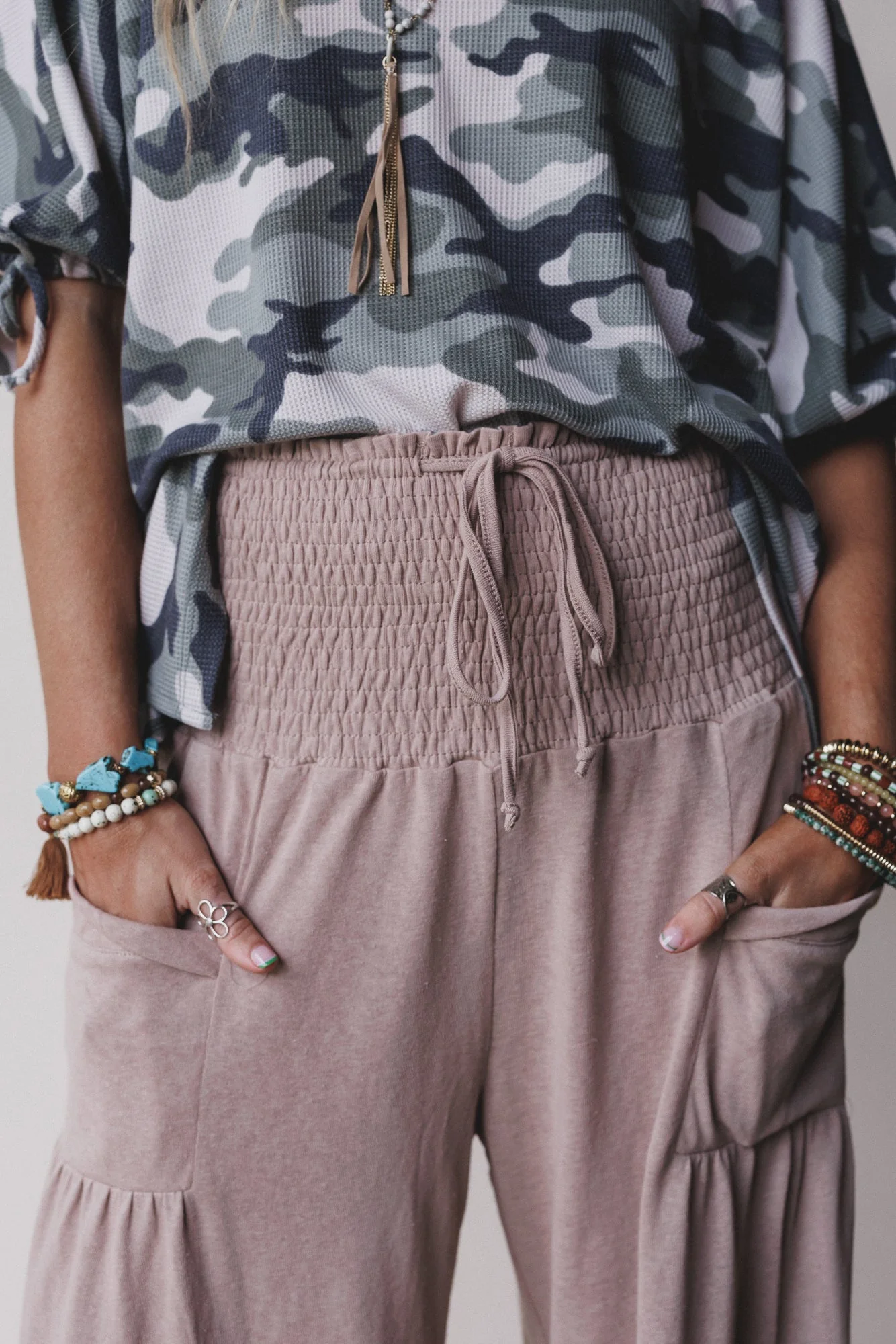 Solana Solid Wide Leg Pants - Natural - Image 3