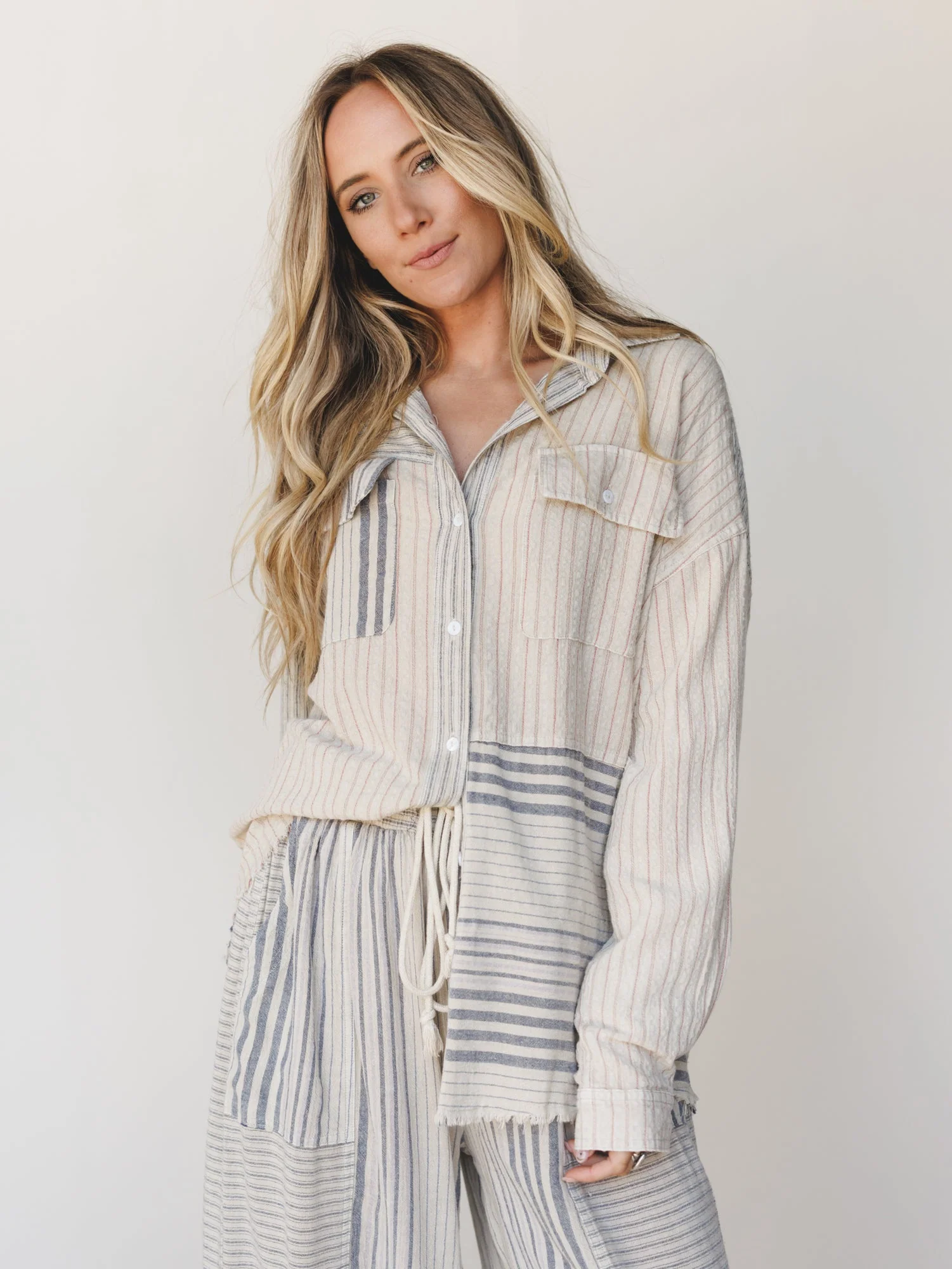 Solana Stripe Button Down Top - Faded Sage - Image 4