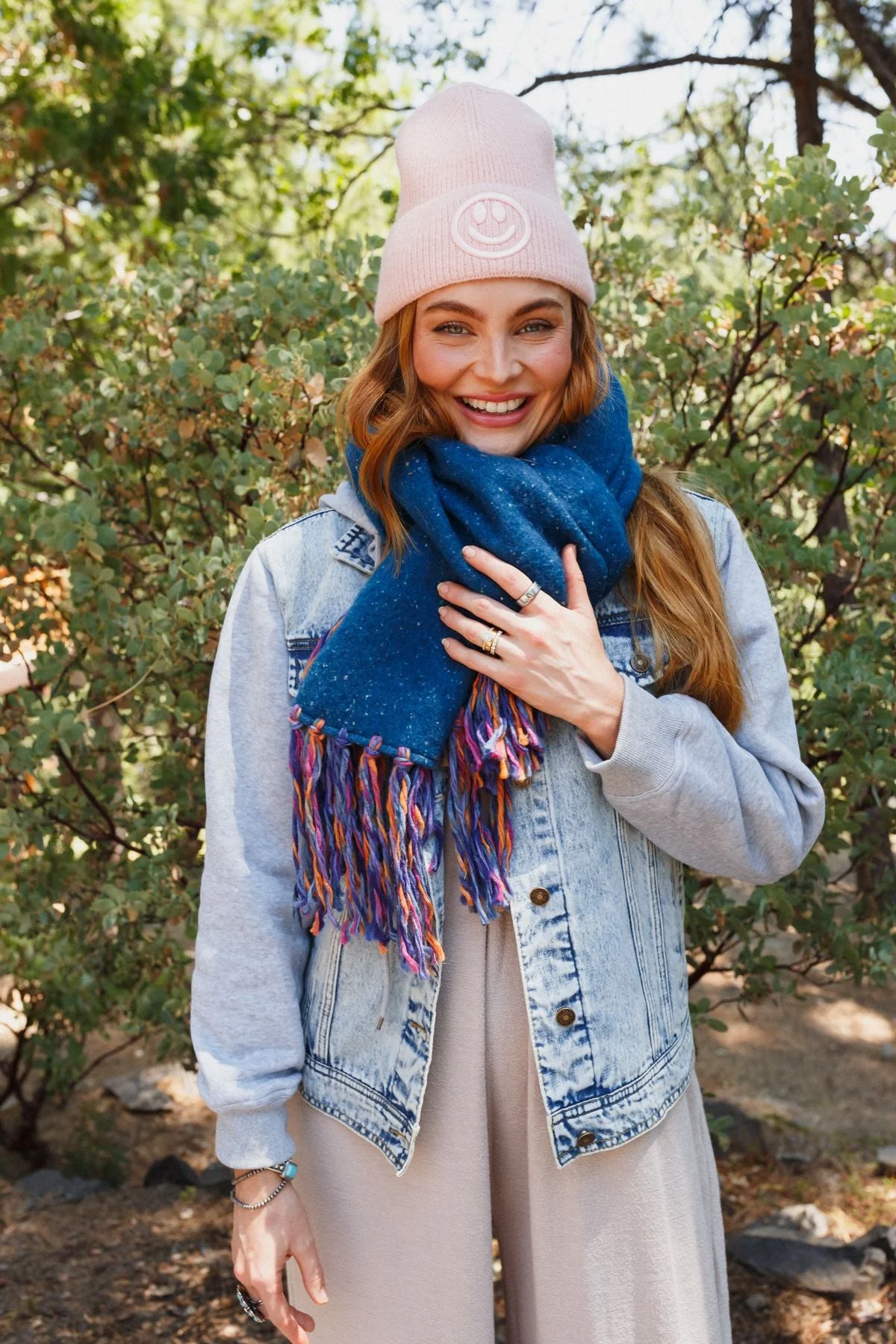 Stardust Speckled Fringe Scarf - Blue - Image 3