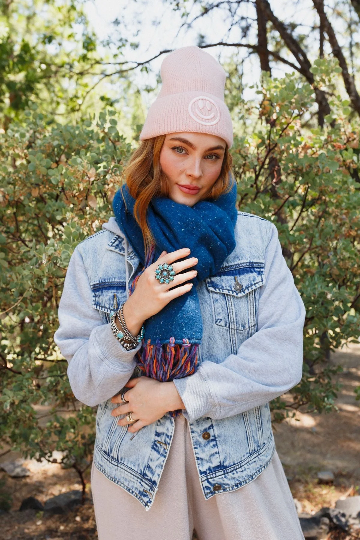 Stardust Speckled Fringe Scarf - Blue - Image 4