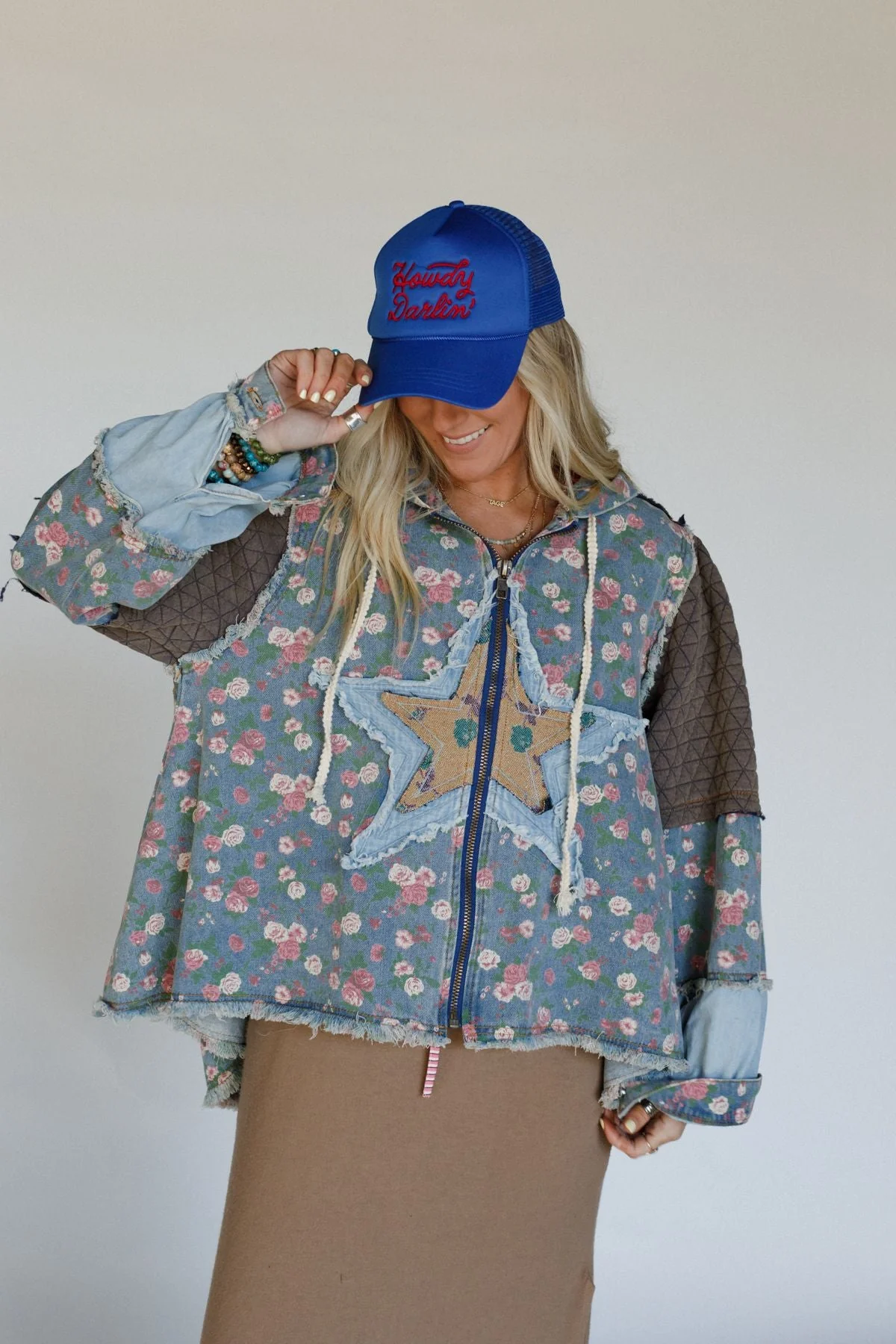 Starlit Petals Hoodie Jacket - Denim - Pre Order