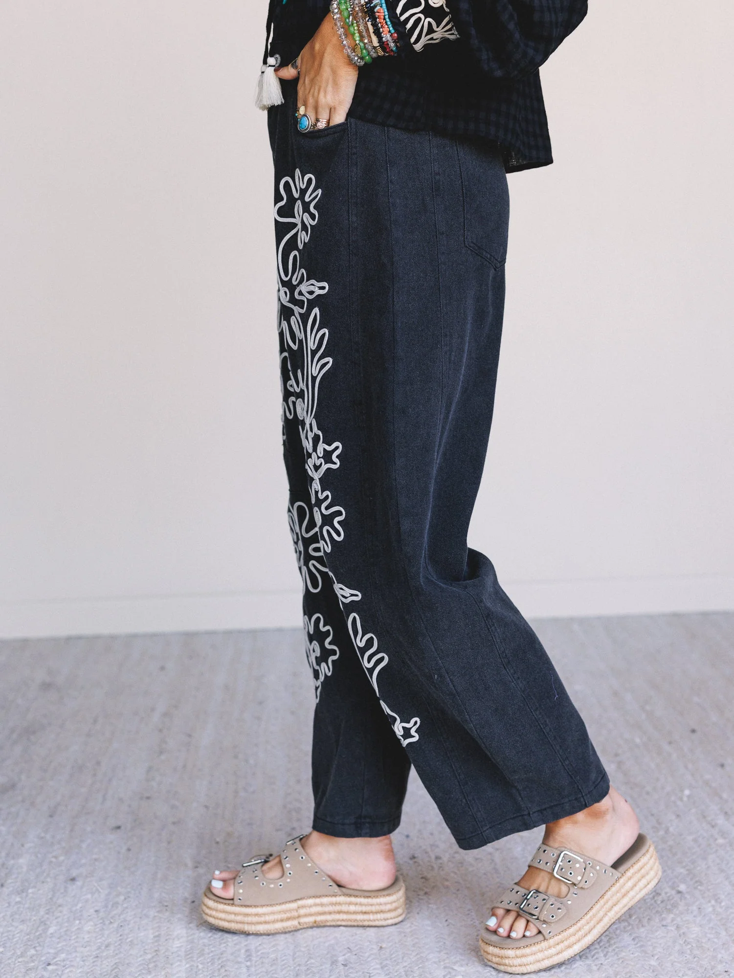 Steady Vibe Abstract Flower Pants - Black - Image 3