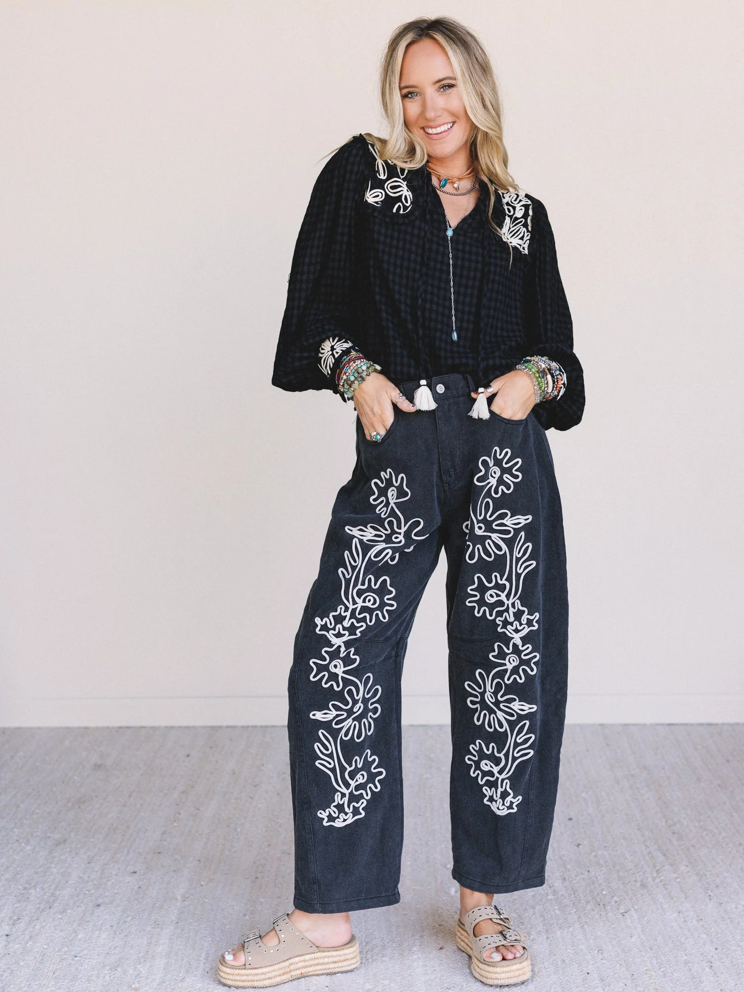 Steady Vibe Abstract Flower Pants - Black - Image 5