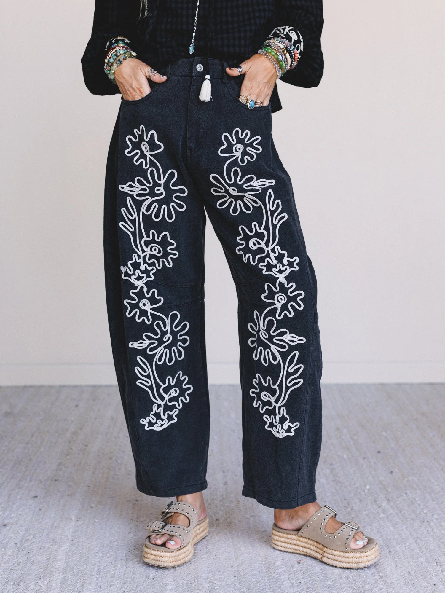 Steady Vibe Abstract Flower Pants - Black - Pre Order