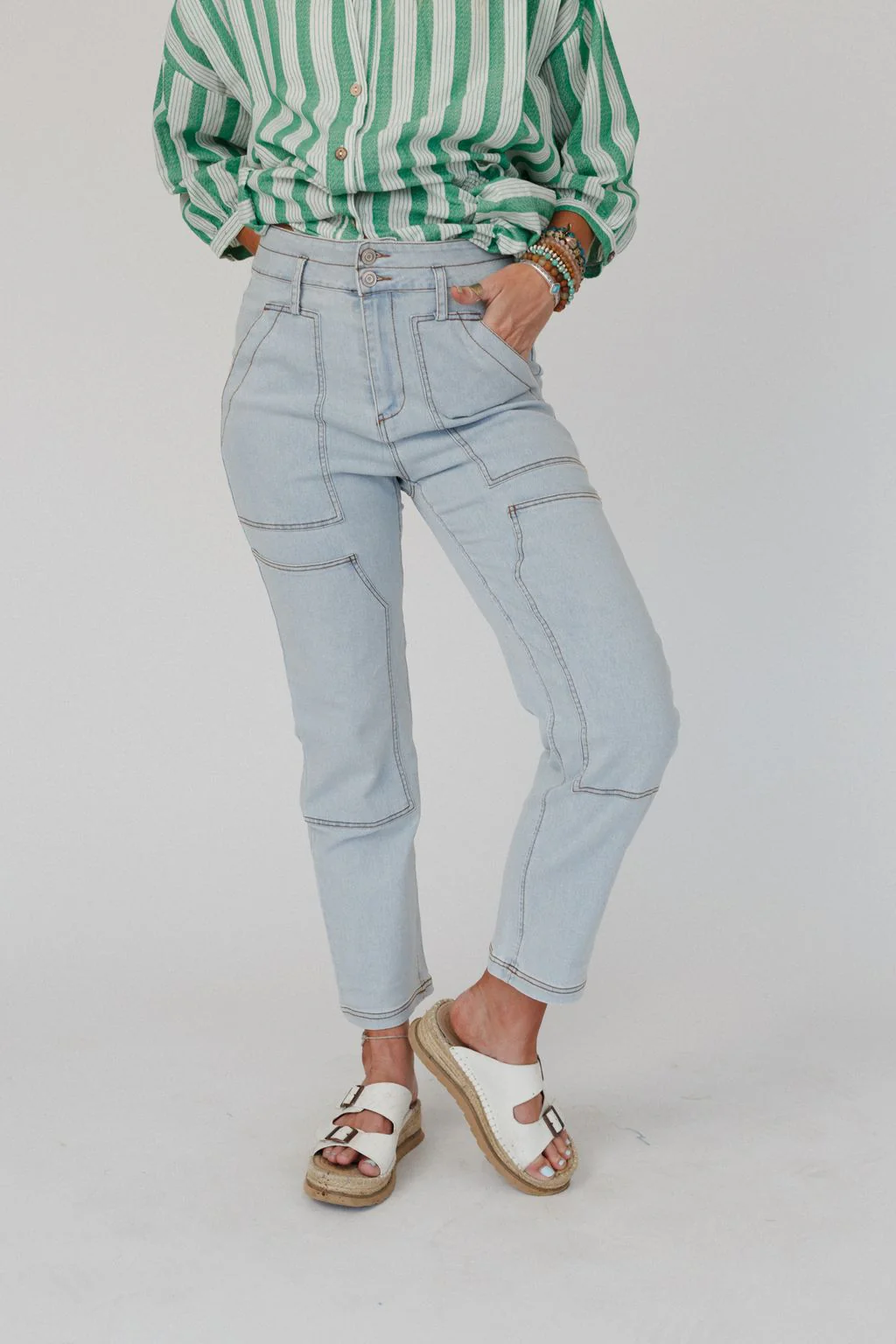 Straight Arrow Cargo Jeans - Light Wash - Image 5