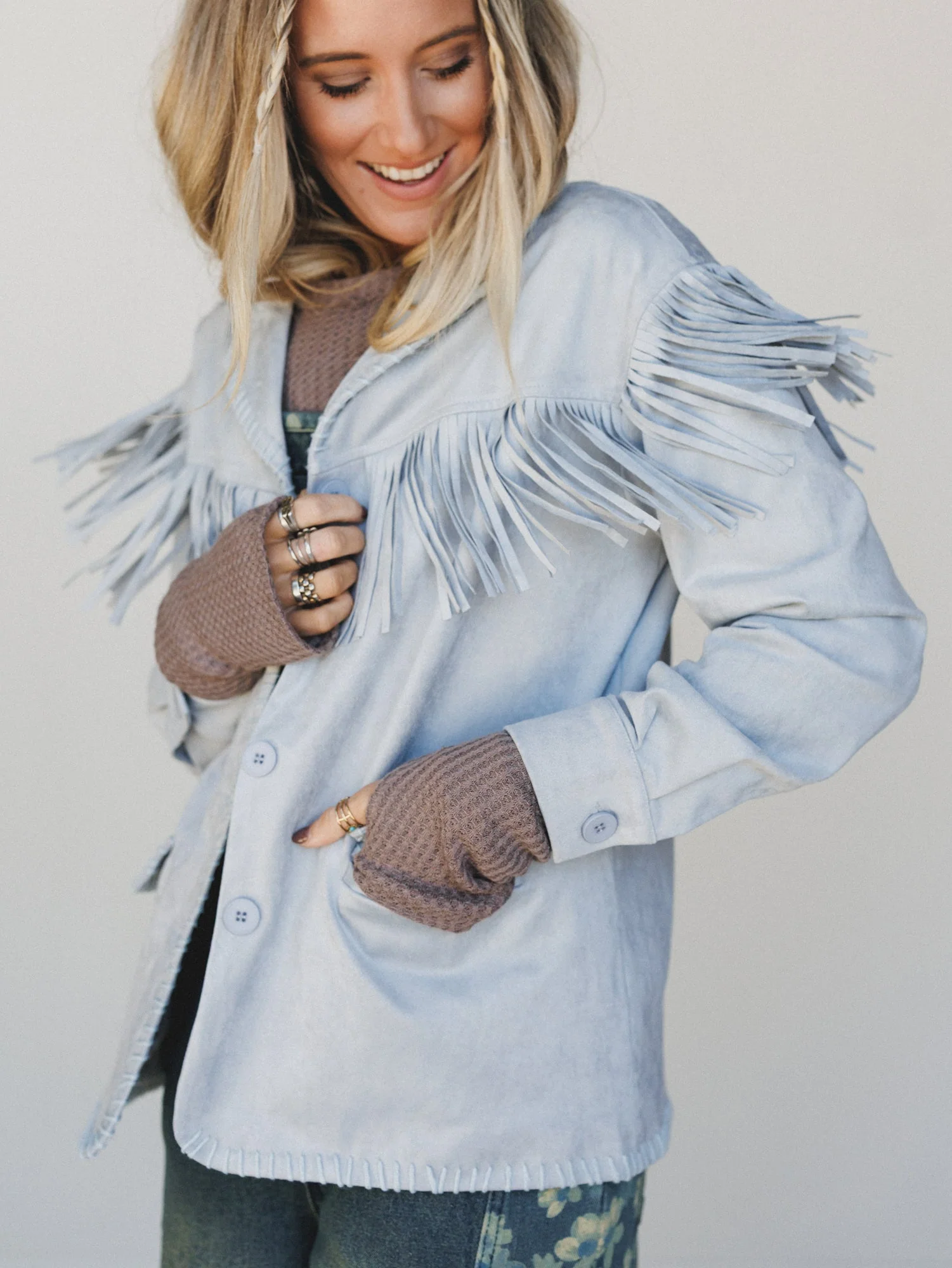 Suede Soul Fringe Jacket Blazer - Pastel Grey - Pre Order