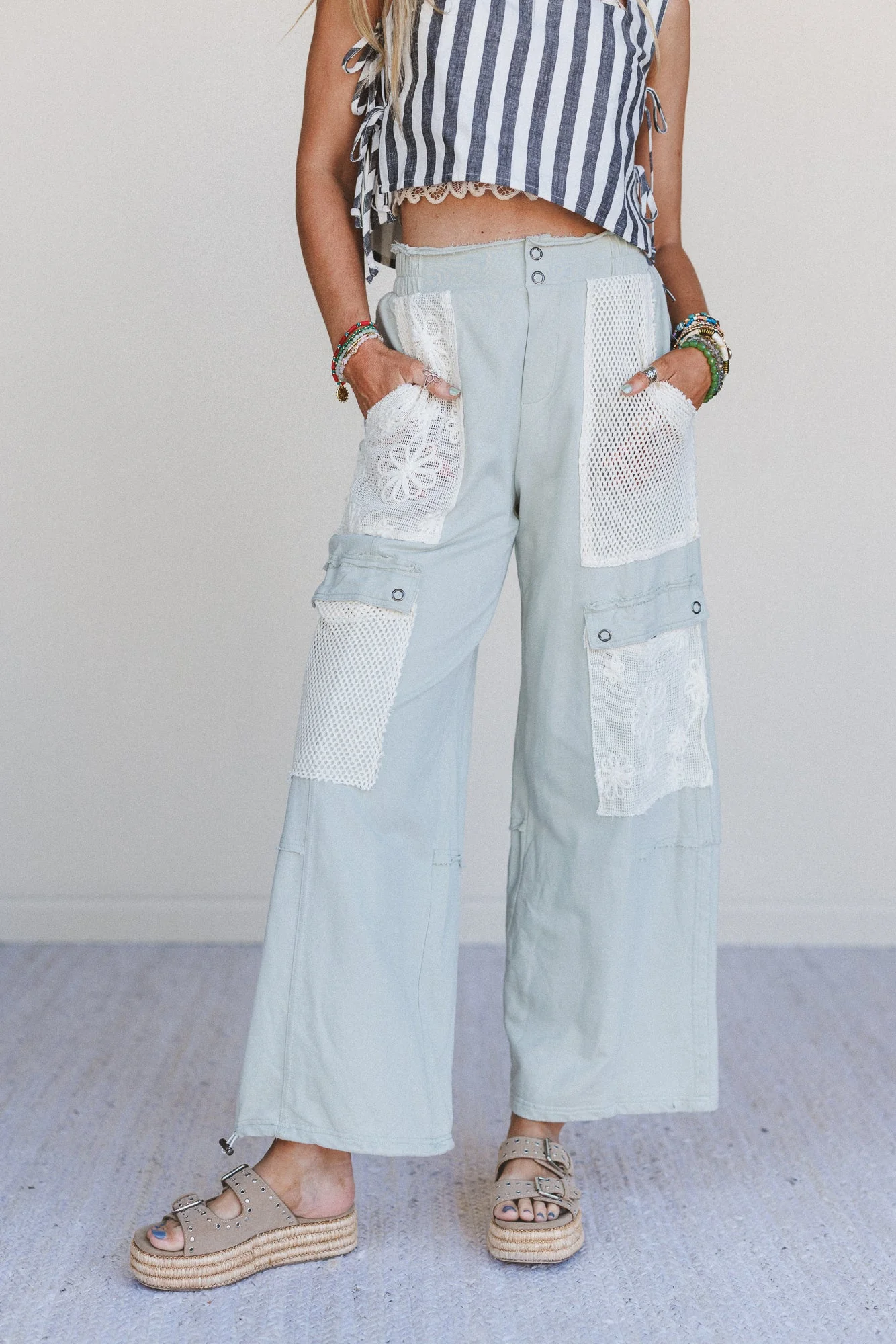 Sugar Blossom Wide Leg Pants - Sage - Pre Order