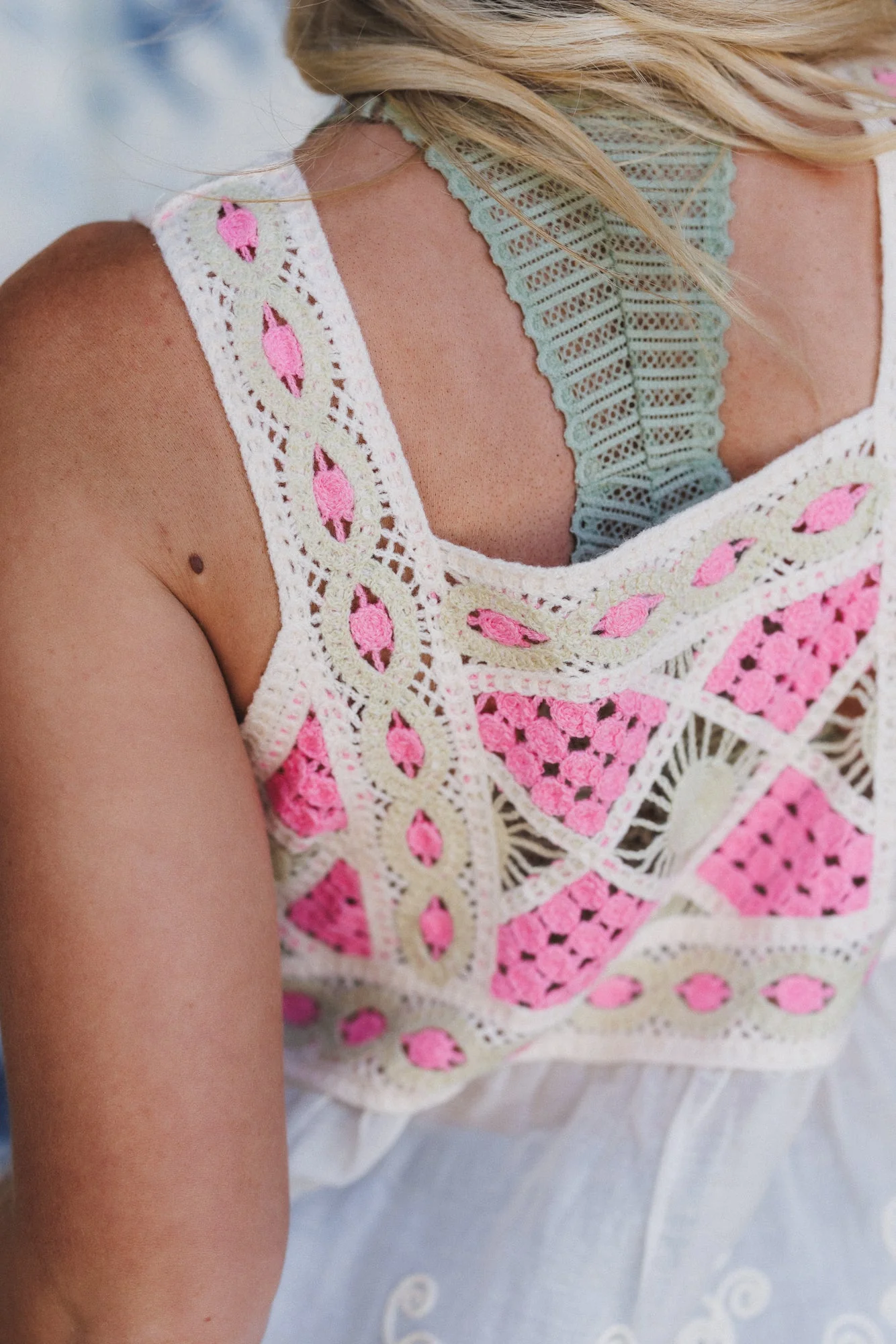 Sugar Daze Embroidered Crochet Top - Pink - Image 6