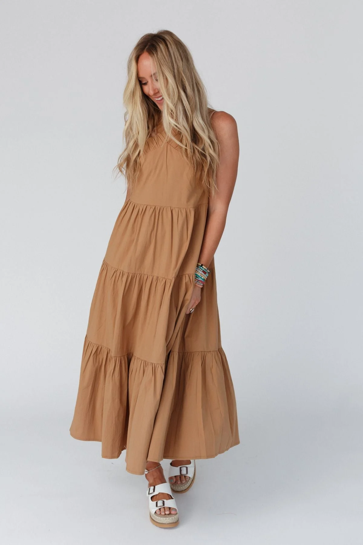 Sun Blissed Tiered Dress - Taupe - Image 3