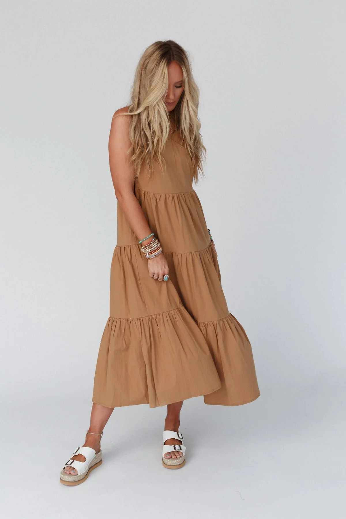 Sun Blissed Tiered Dress - Taupe - Image 5
