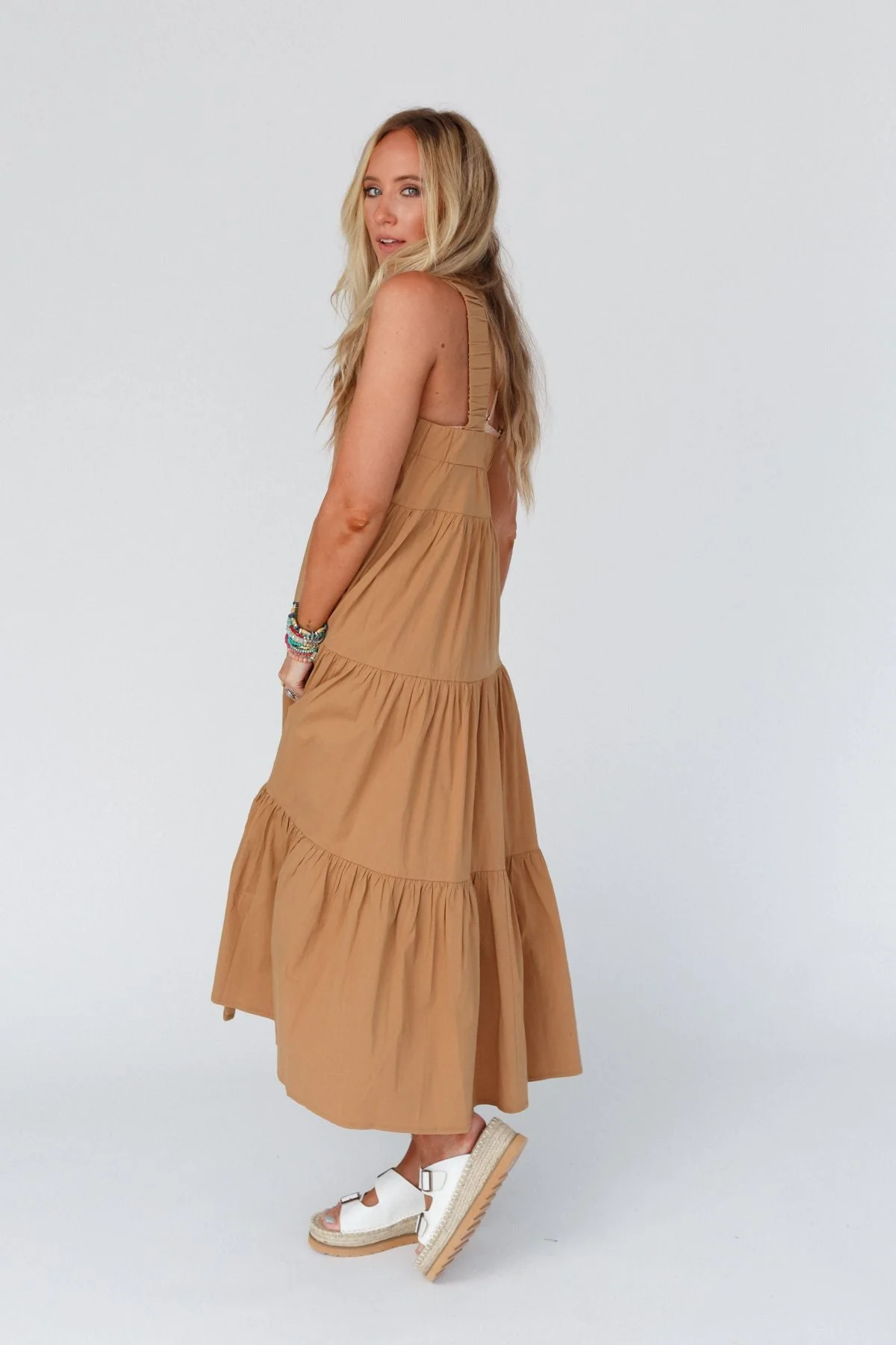 Sun Blissed Tiered Dress - Taupe - Image 6