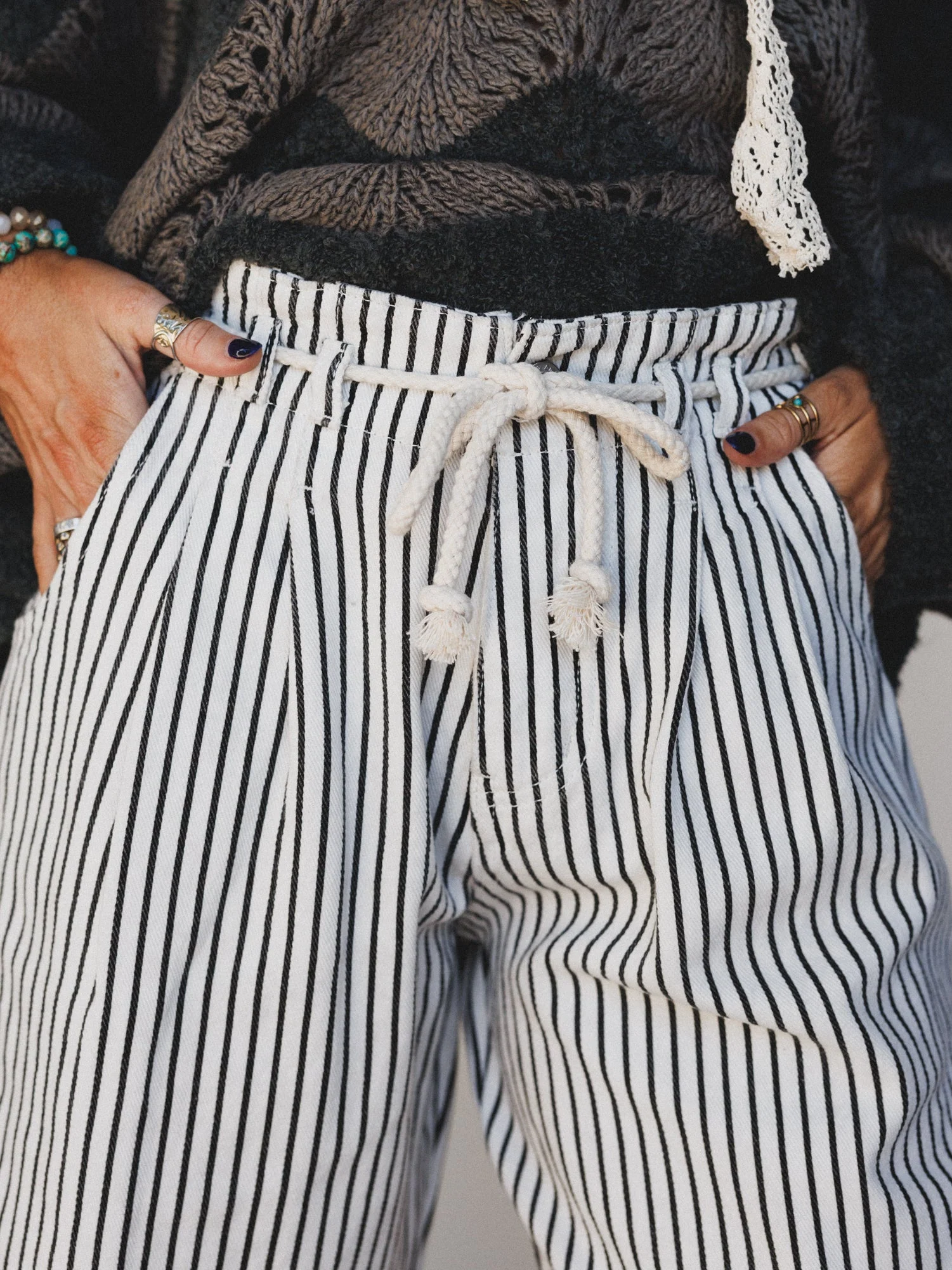 Sunday Field Striped Pants - Black - Image 2