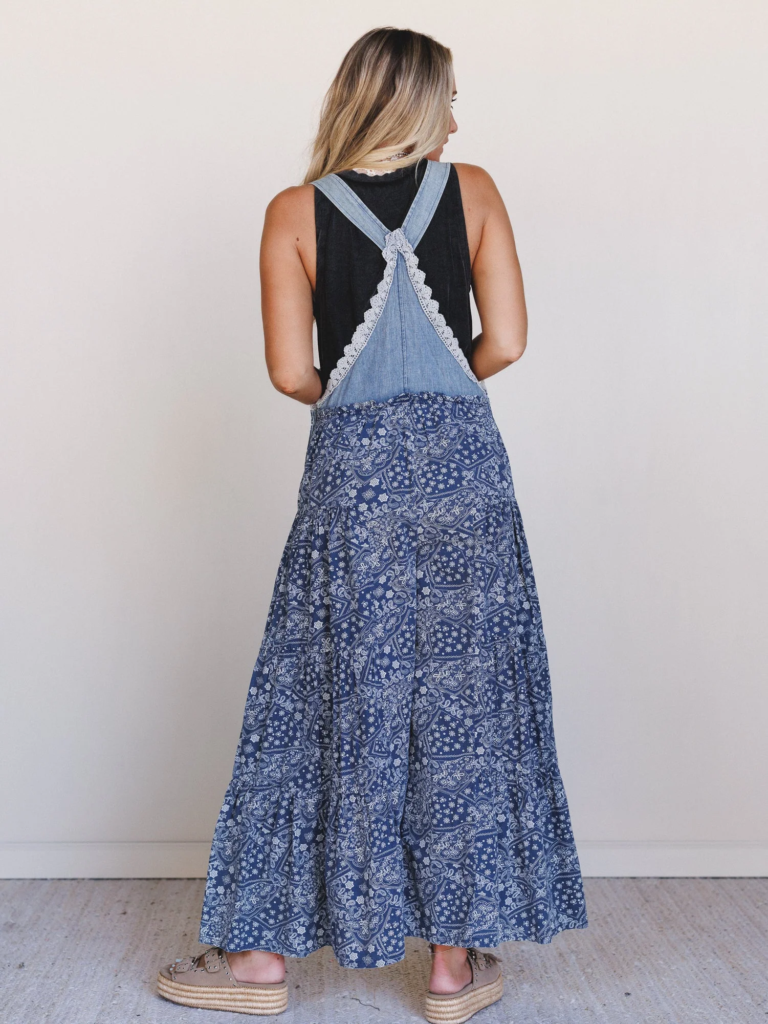 Sunset Paisley Tiered Overalls - Denim - Image 6