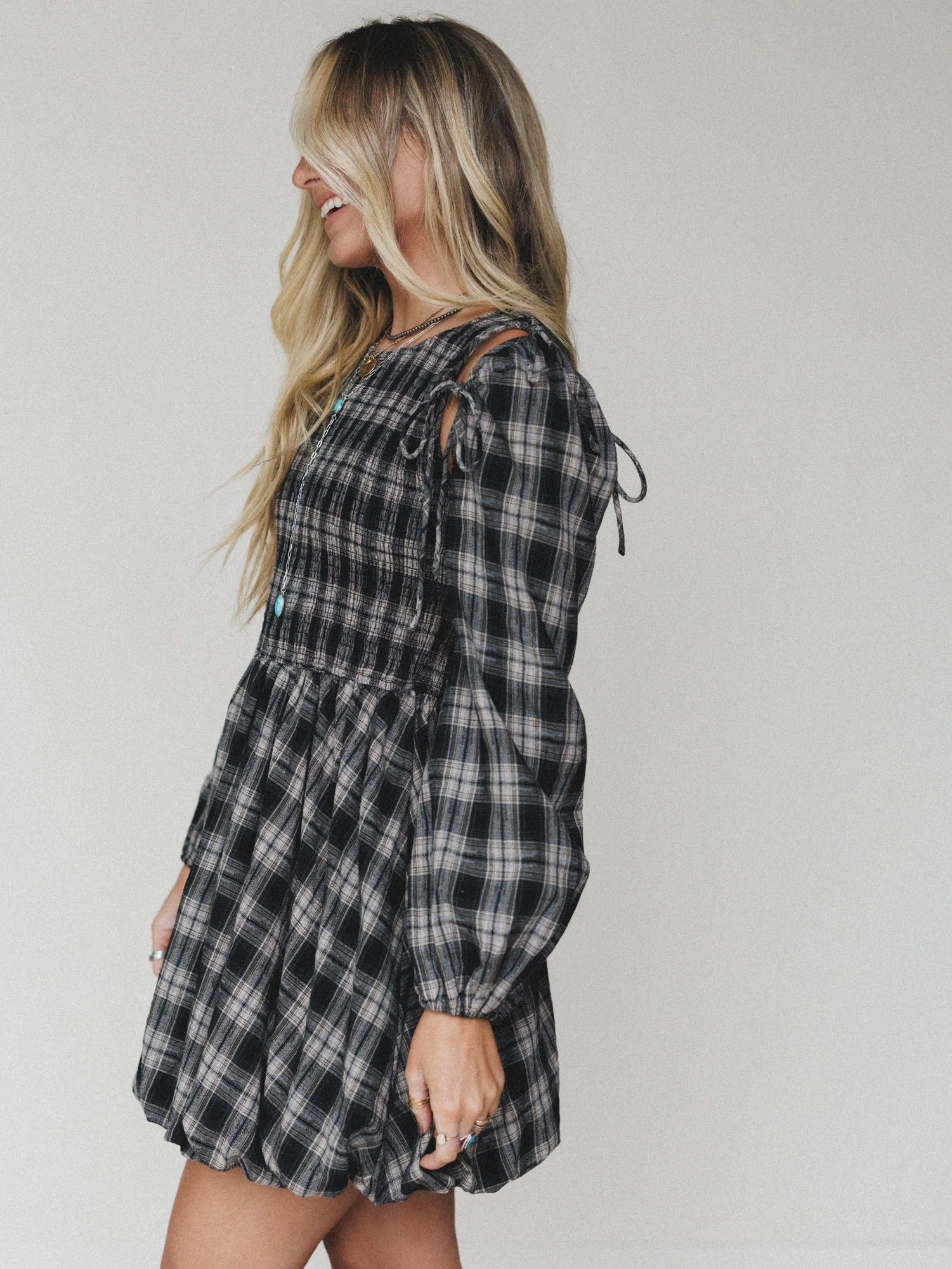 Sunset Rust Plaid Dress - Black - Image 4